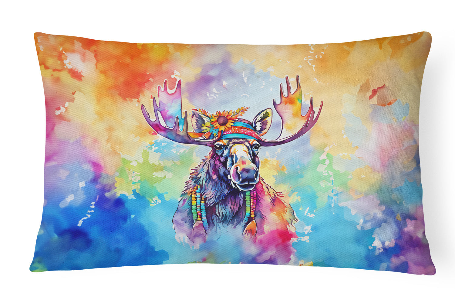 Hippie Animals Throw Pillow Throw Pillow for Indoor Couch Bed Outdoor Patio Washable, Moose 4009,12Hx16W