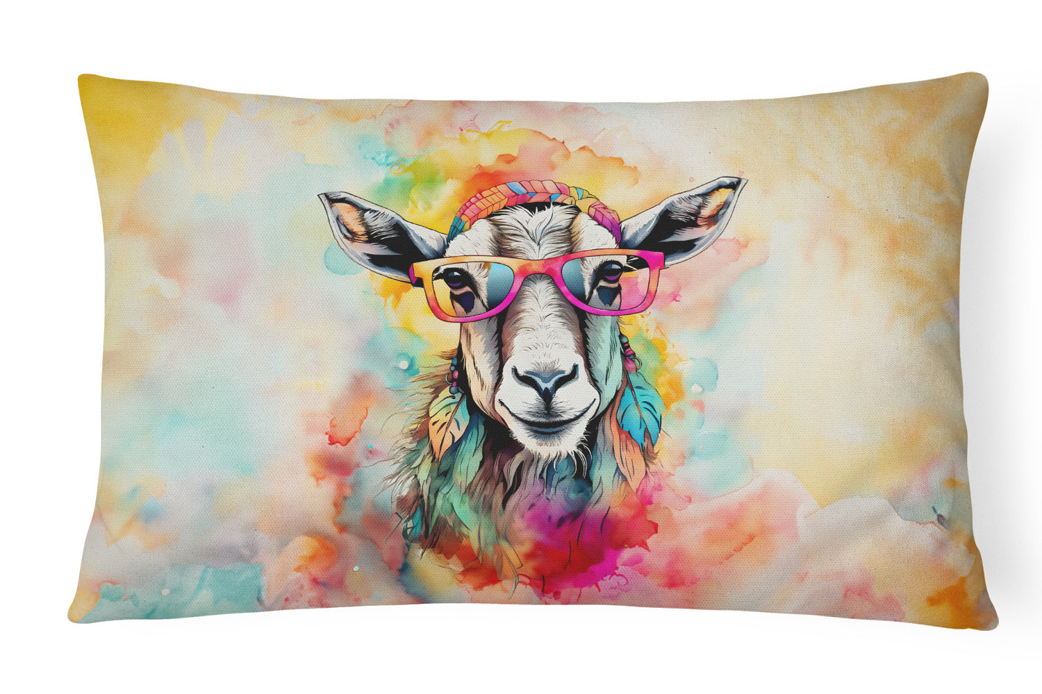 Hippie Animals Throw Pillow Throw Pillow for Indoor Couch Bed Outdoor Patio Washable, Goat 3987,12Hx16W