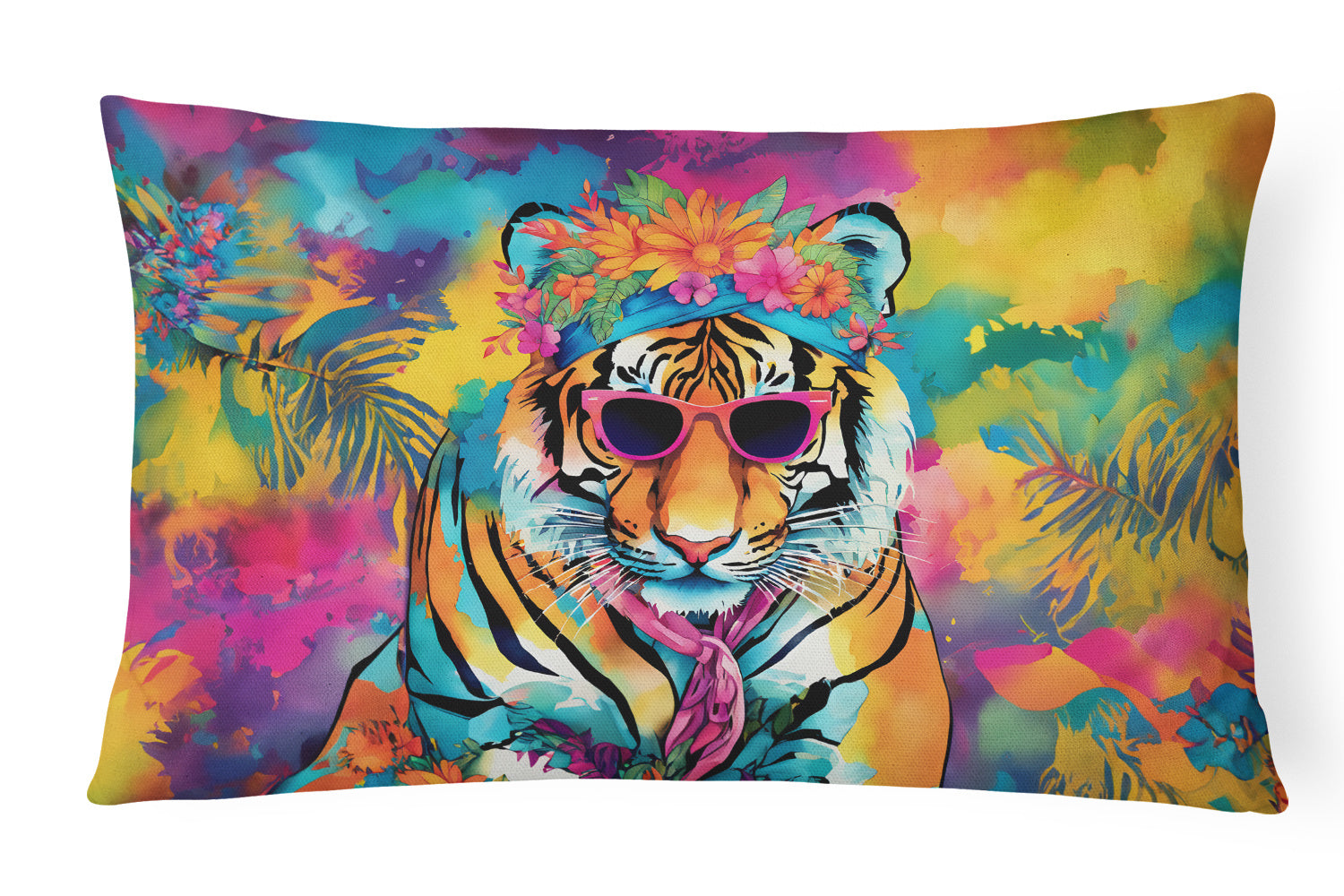 Hippie Animals Throw Pillow Throw Pillow for Indoor Couch Bed Outdoor Patio Washable, Bengal Tiger 3967,12Hx16W