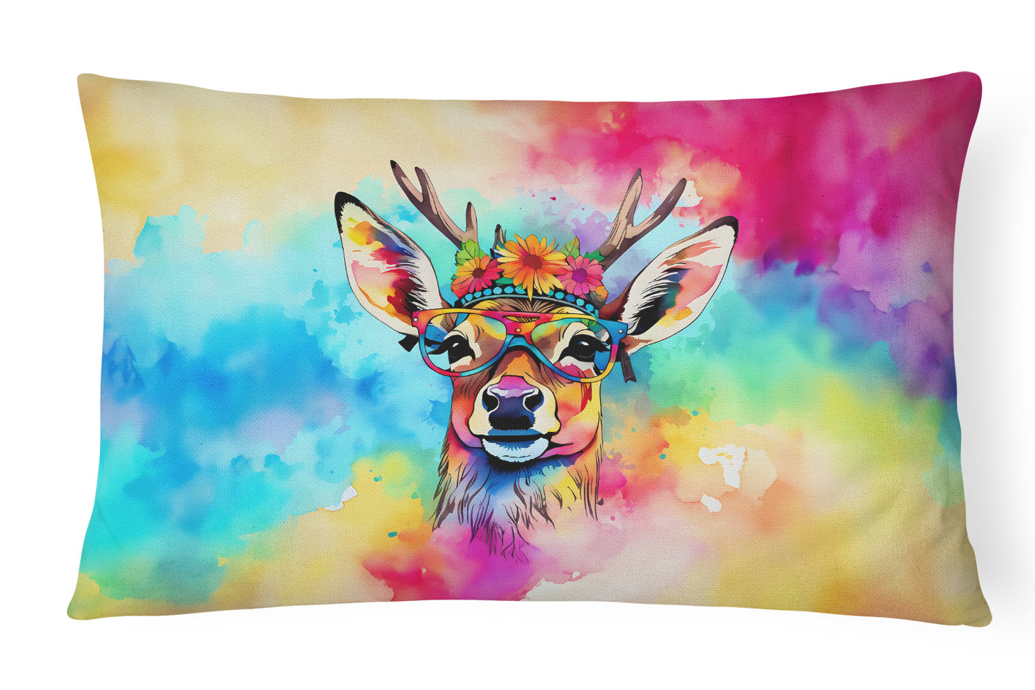 Hippie Animals Throw Pillow Throw Pillow for Indoor Couch Bed Outdoor Patio Washable, Deer 3976,12Hx16W