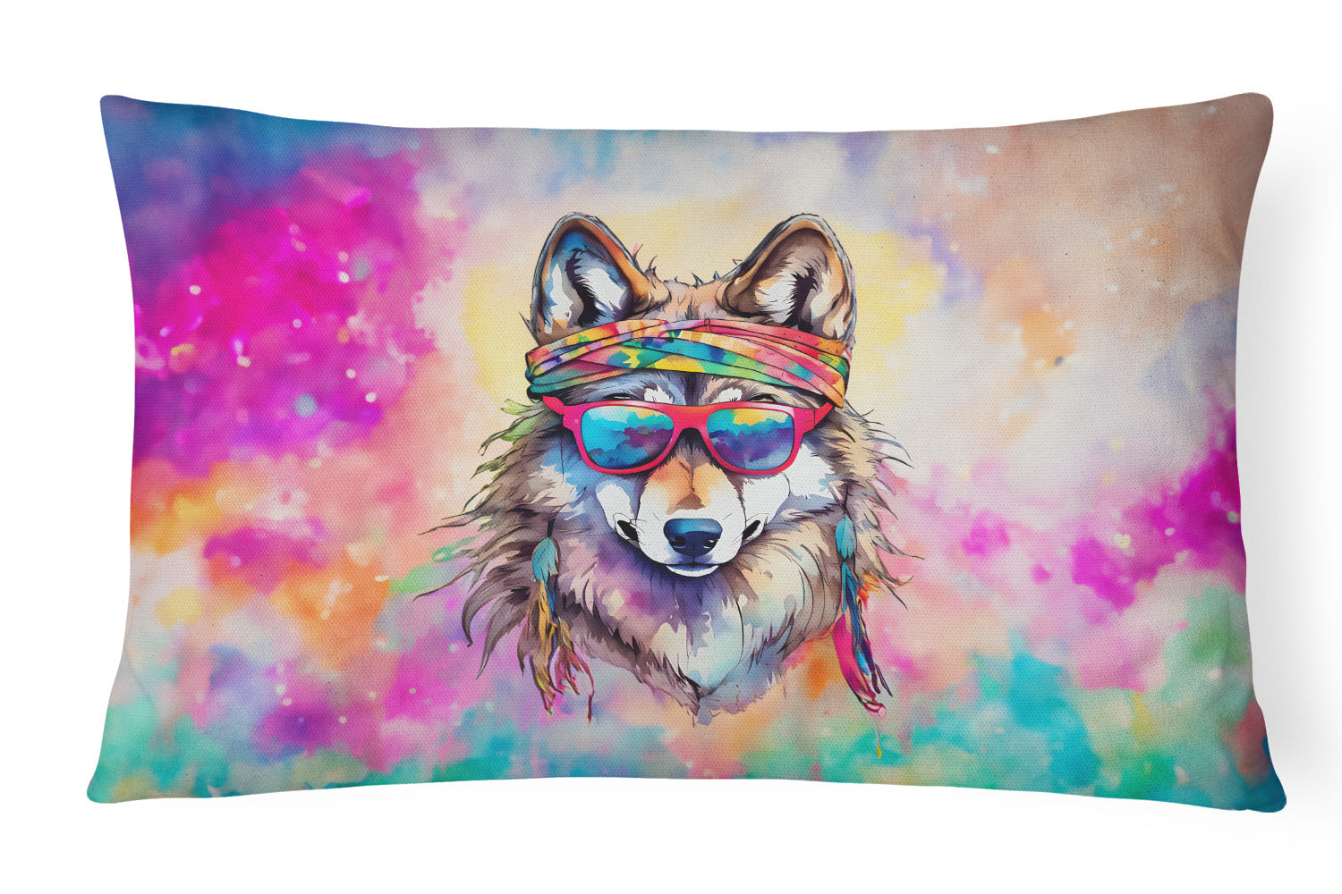 NEW Hippie Animals Throw Pillow Throw Pillow for Indoor Couch Bed Outdoor Patio Washable, Wolf 4050,12Hx16W