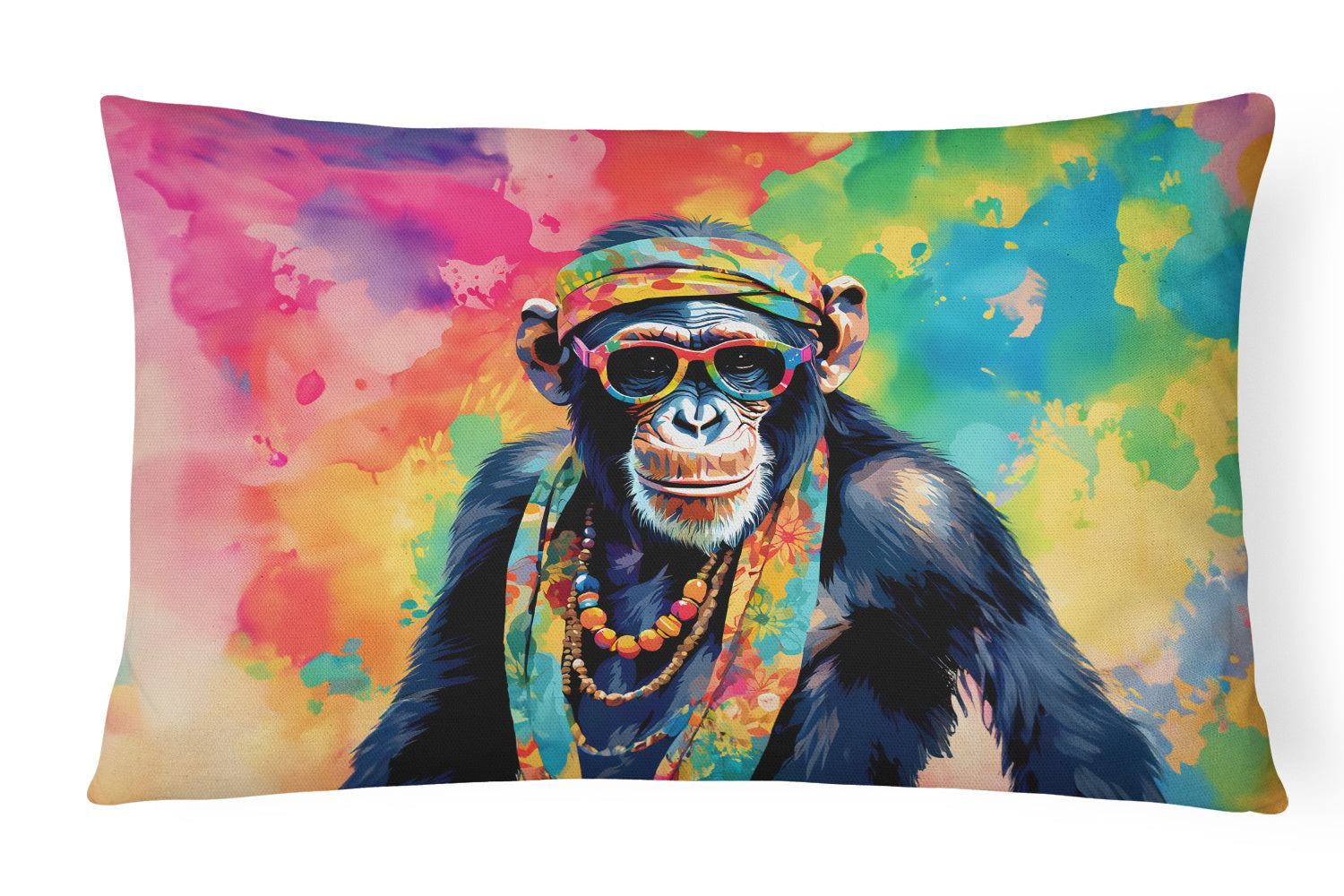 Hippie Animals Throw Pillow Throw Pillow for Indoor Couch Bed Outdoor Patio Washable, Chimpanzee 3970,12Hx16W