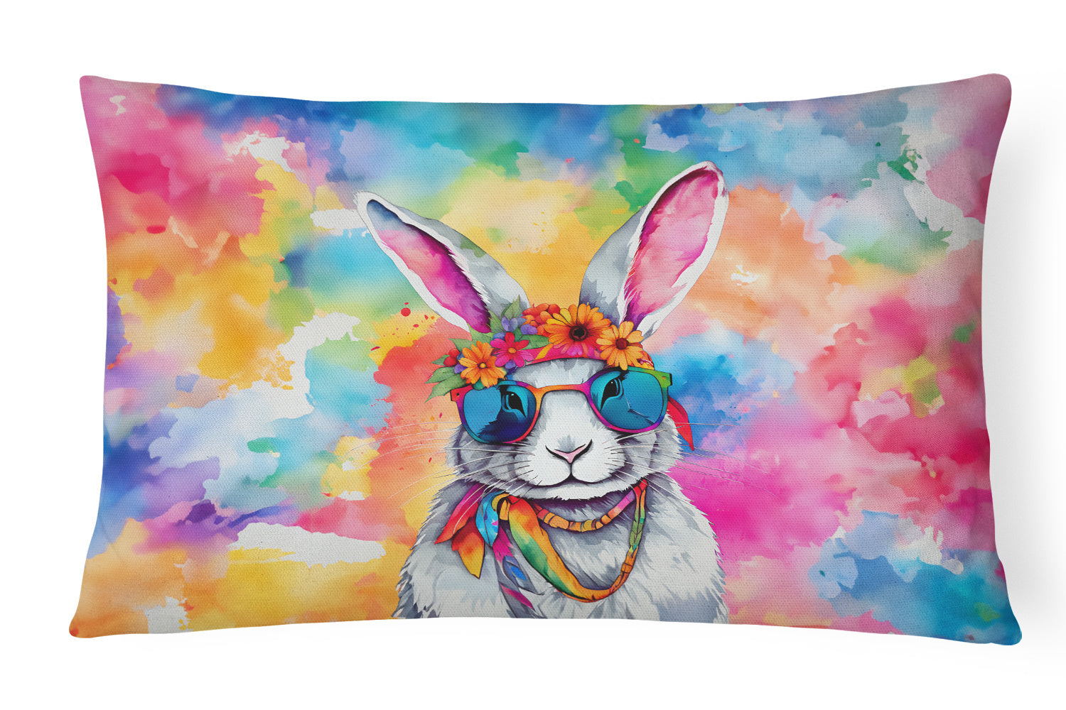 Hippie Animals Throw Pillow Throw Pillow for Indoor Couch Bed Outdoor Patio Washable, Rabbit 4032,12Hx16W