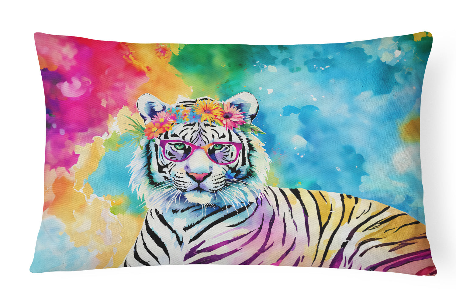 Hippie Animals Throw Pillow Throw Pillow for Indoor Couch Bed Outdoor Patio Washable, Tiger 4049,12Hx16W