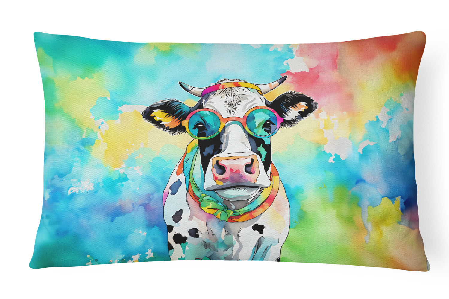 Hippie Animals Throw Pillow Throw Pillow for Indoor Couch Bed Outdoor Patio Washable, Cow 3995,12Hx16W