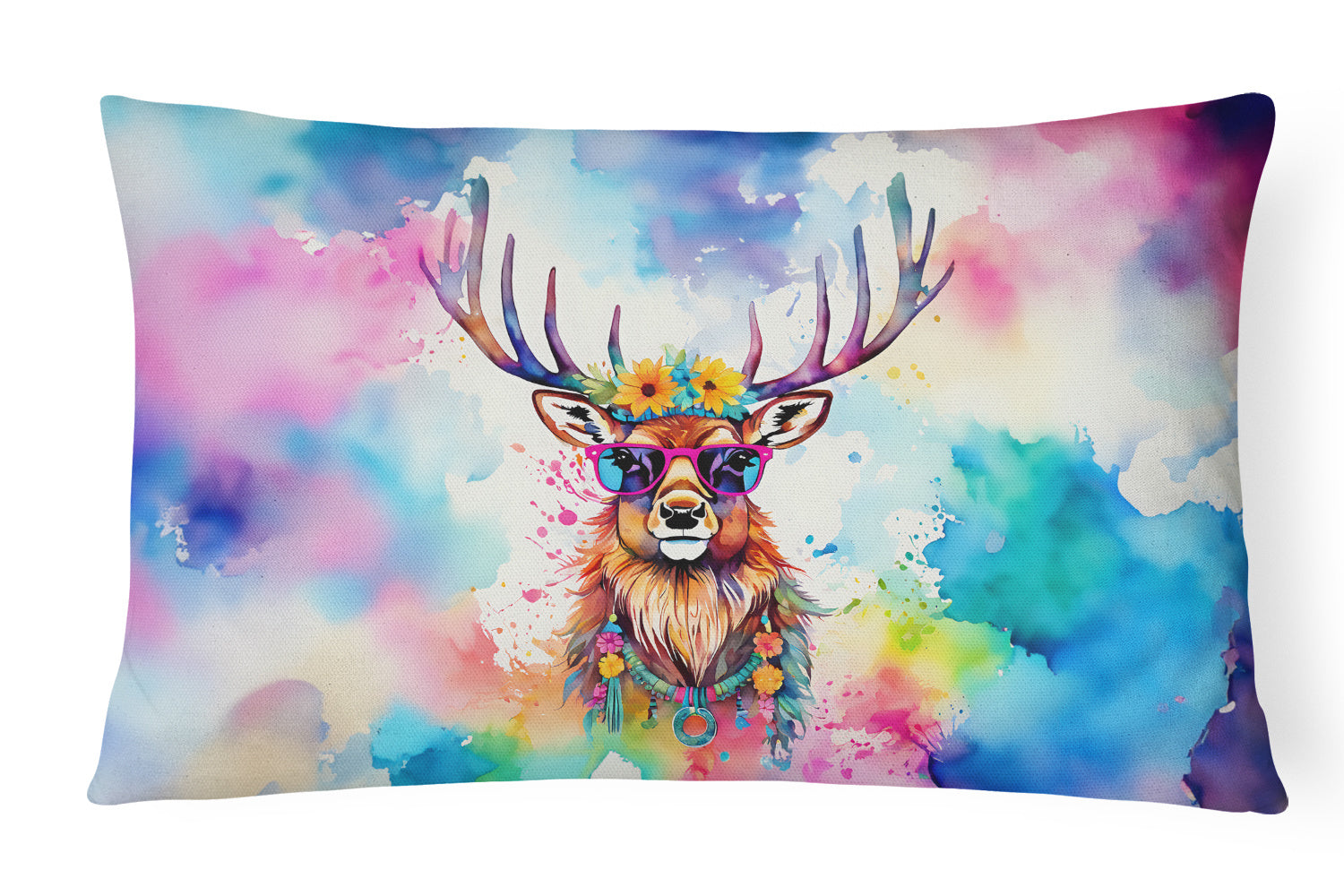 Hippie Animals Throw Pillow Throw Pillow for Indoor Couch Bed Outdoor Patio Washable, Deer 4046,12Hx16W