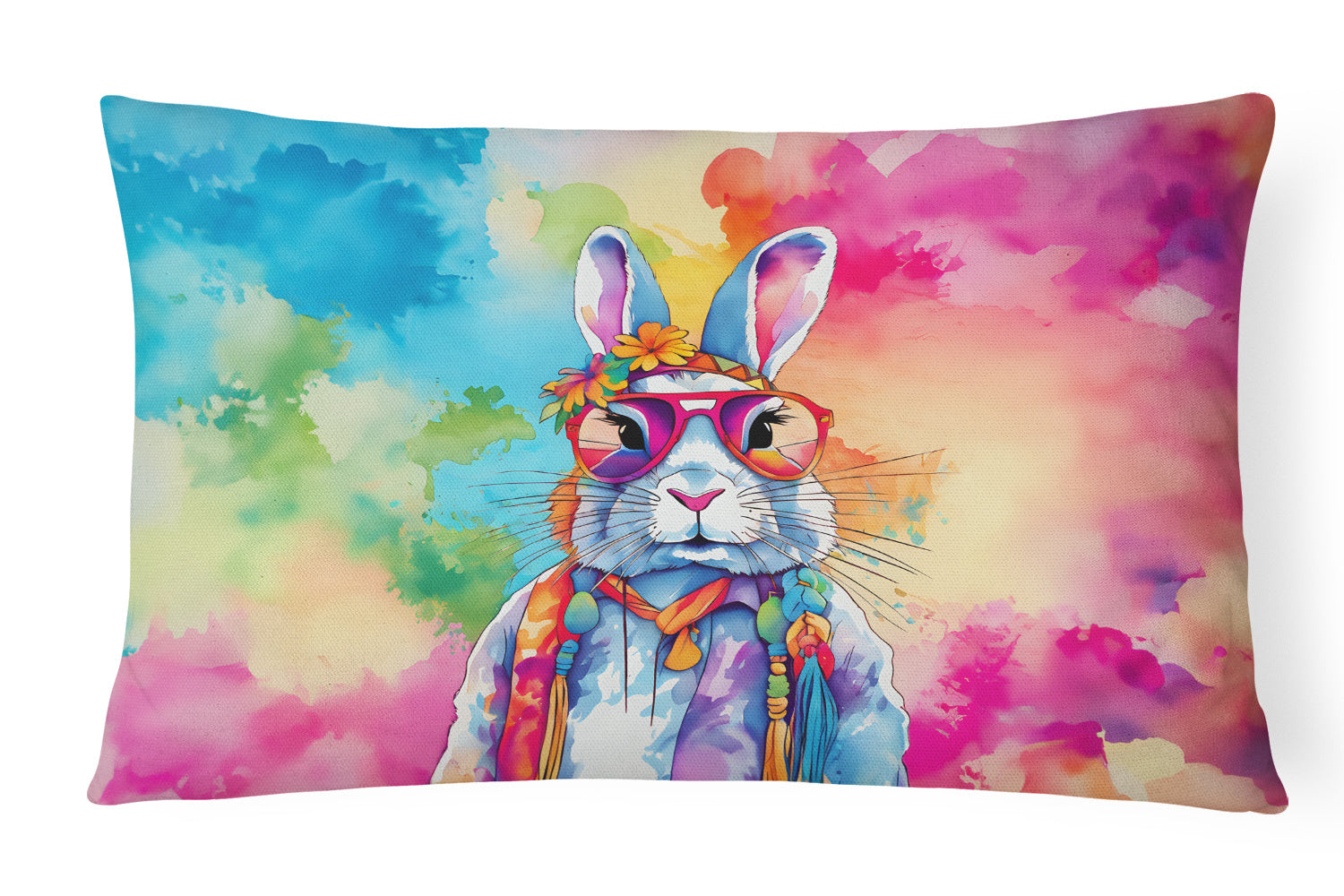 Hippie Animals Throw Pillow Throw Pillow for Indoor Couch Bed Outdoor Patio Washable, Rabbit 4033,12Hx16W