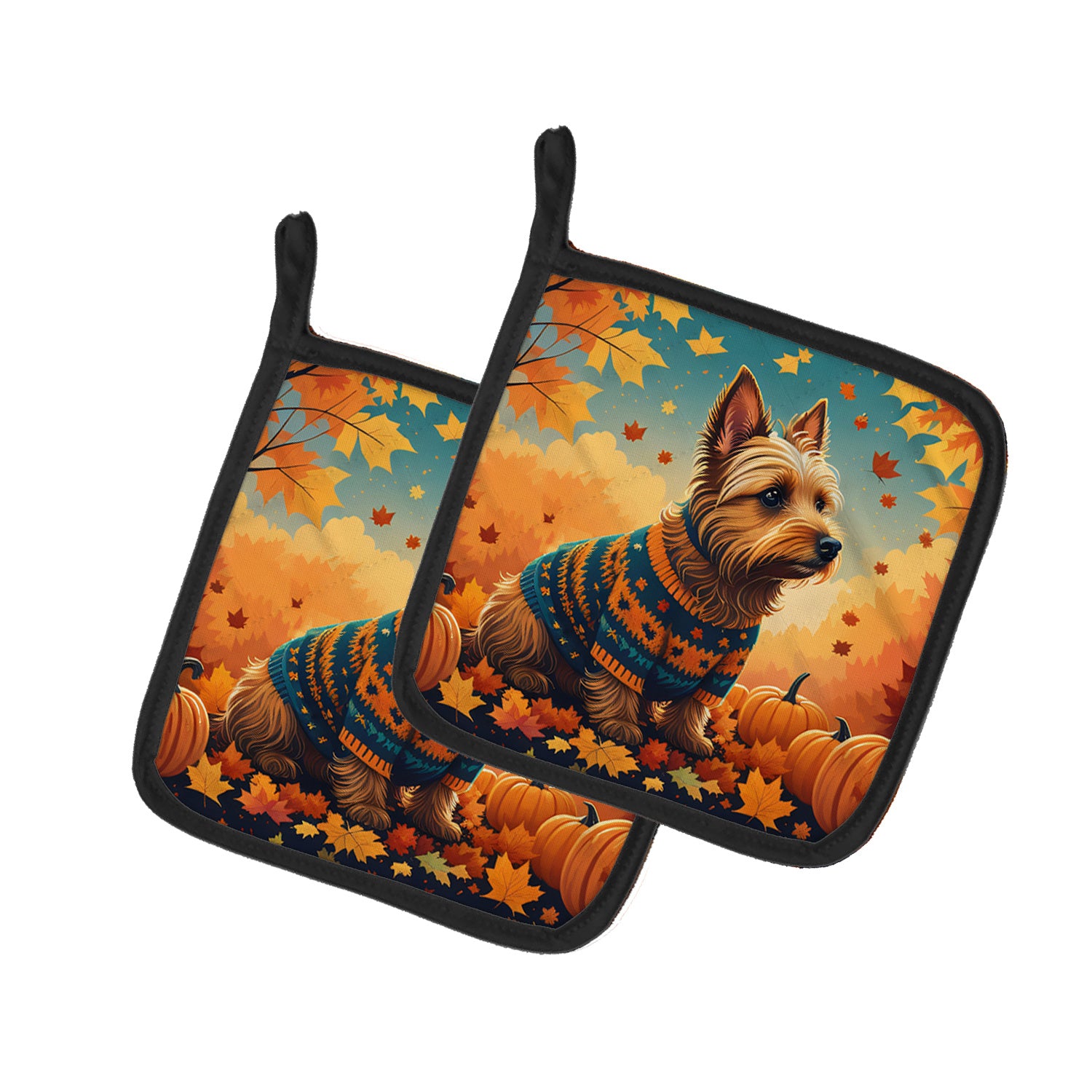 Australian Terrier Terrier Fall Pair of Pot Holders Kitchen Heat Resistant Pot Holders Sets Oven Hot Pads for Cooking Baking BBQ, 7 1/2 x 7 1/2