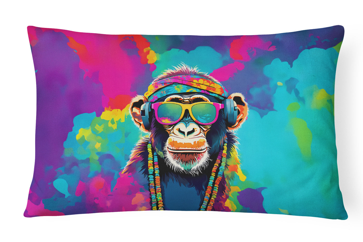 Hippie Animals Throw Pillow Throw Pillow for Indoor Couch Bed Outdoor Patio Washable, Chimpanzee 3971,12Hx16W