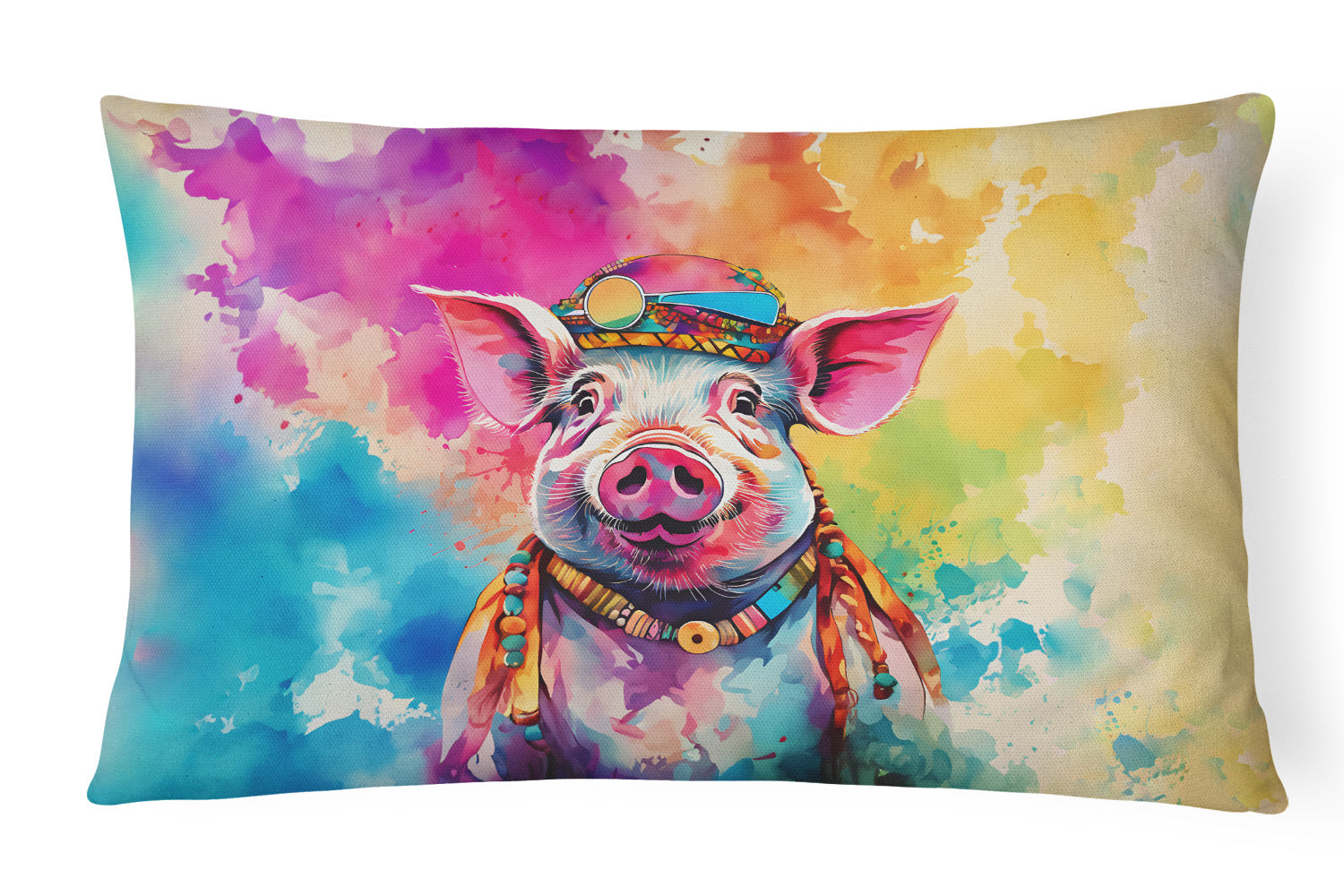 Hippie Animals Throw Pillow Throw Pillow for Indoor Couch Bed Outdoor Patio Washable, Pig 4025,12Hx16W