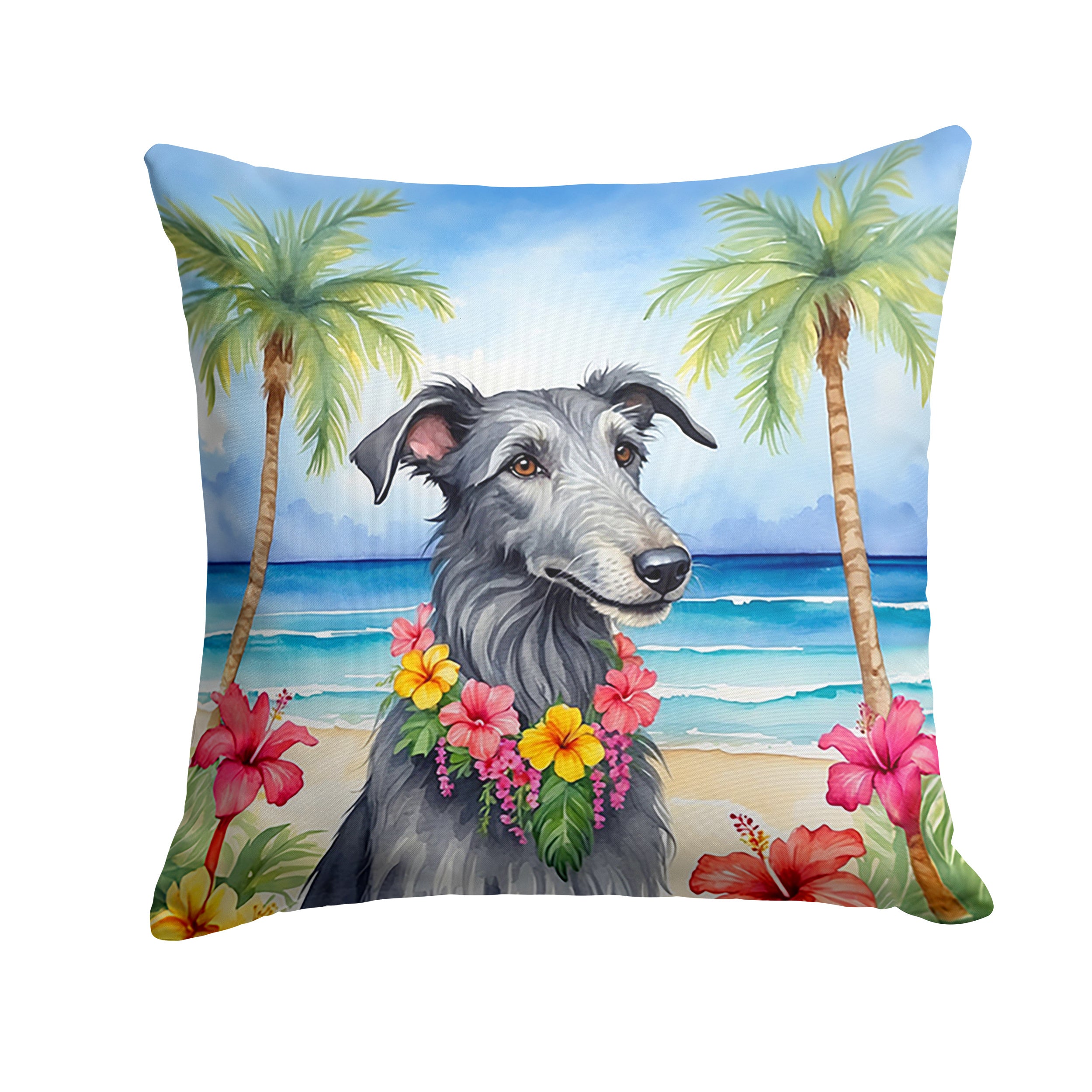 Scottish Deerhound Luau Throw Pillow Machine Washable, Indoor Outdoor Decorative Pillow for Couch, Bed or Patio, 14Hx14W