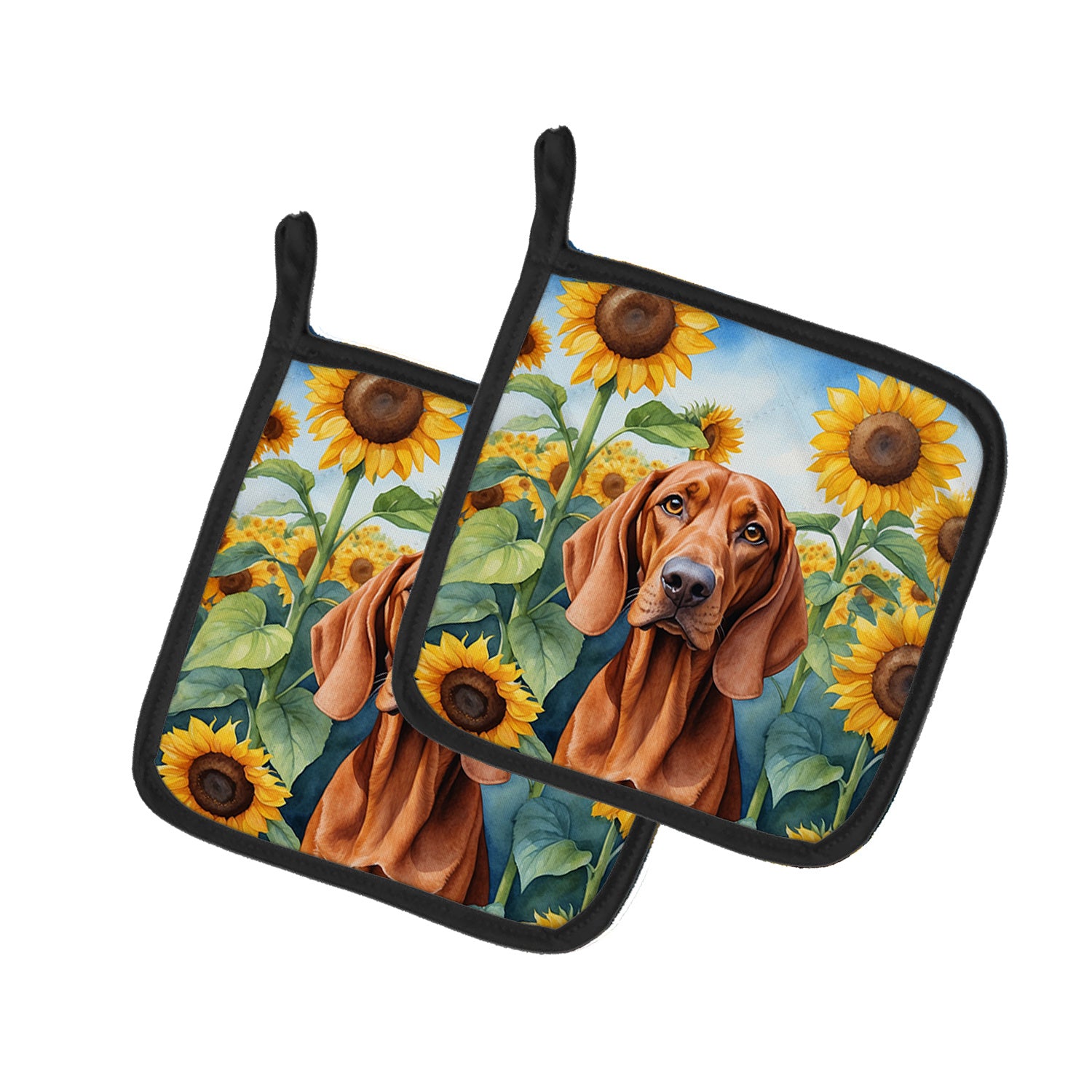 Redbone Coonhound in Sunflowers Pair of Pot Holders Kitchen Heat Resistant Pot Holders Sets Oven Hot Pads for Cooking Baking BBQ, 7 1/2 x 7 1/2