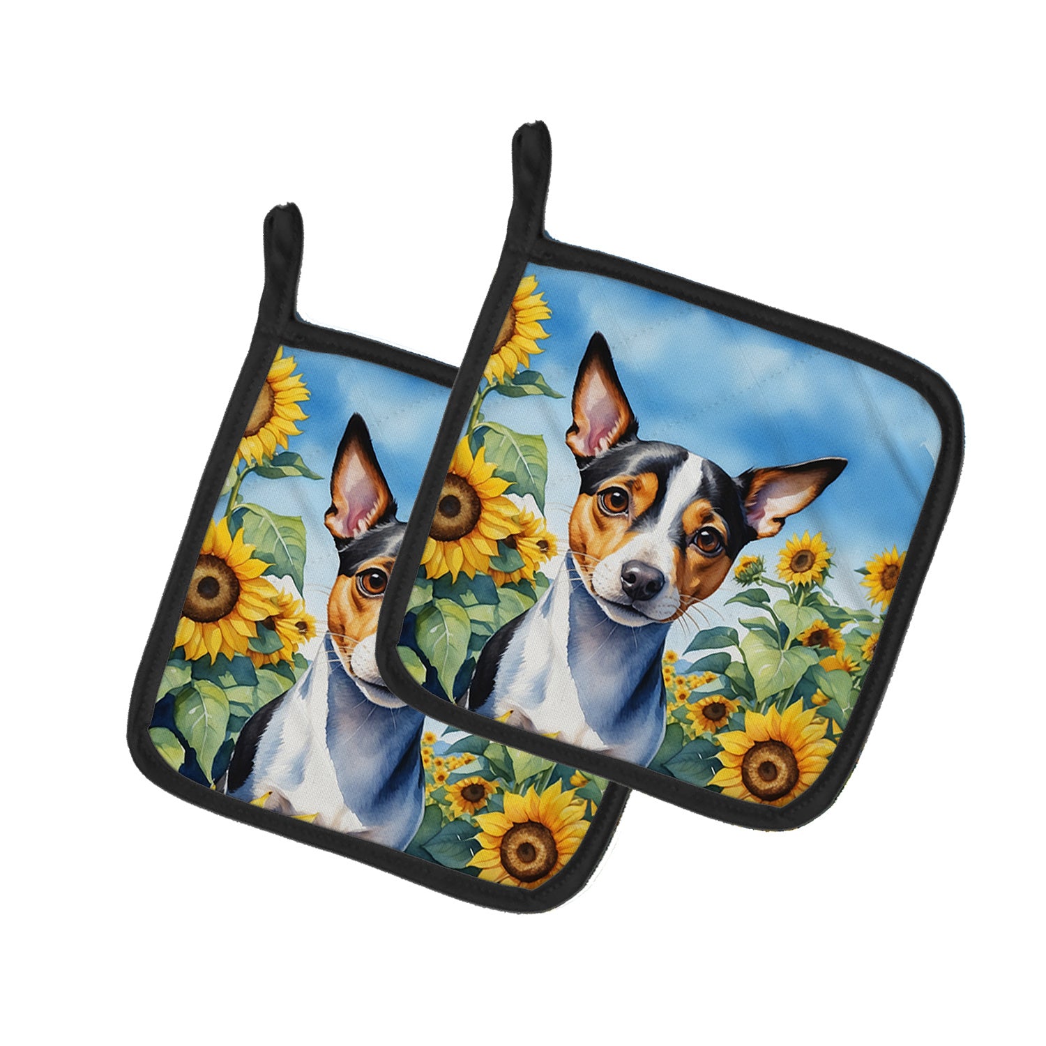 Rat Terrier in Sunflowers Pair of Pot Holders Kitchen Heat Resistant Pot Holders Sets Oven Hot Pads for Cooking Baking BBQ, 7 1/2 x 7 1/2