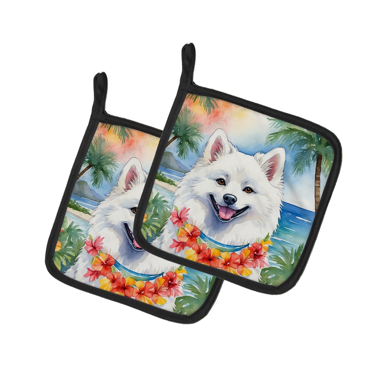 American Eskimo Luau Pair of Pot Holders Kitchen Heat Resistant Pot Holders Sets Oven Hot Pads for Cooking Baking BBQ, 7 1/2 x 7 1/2