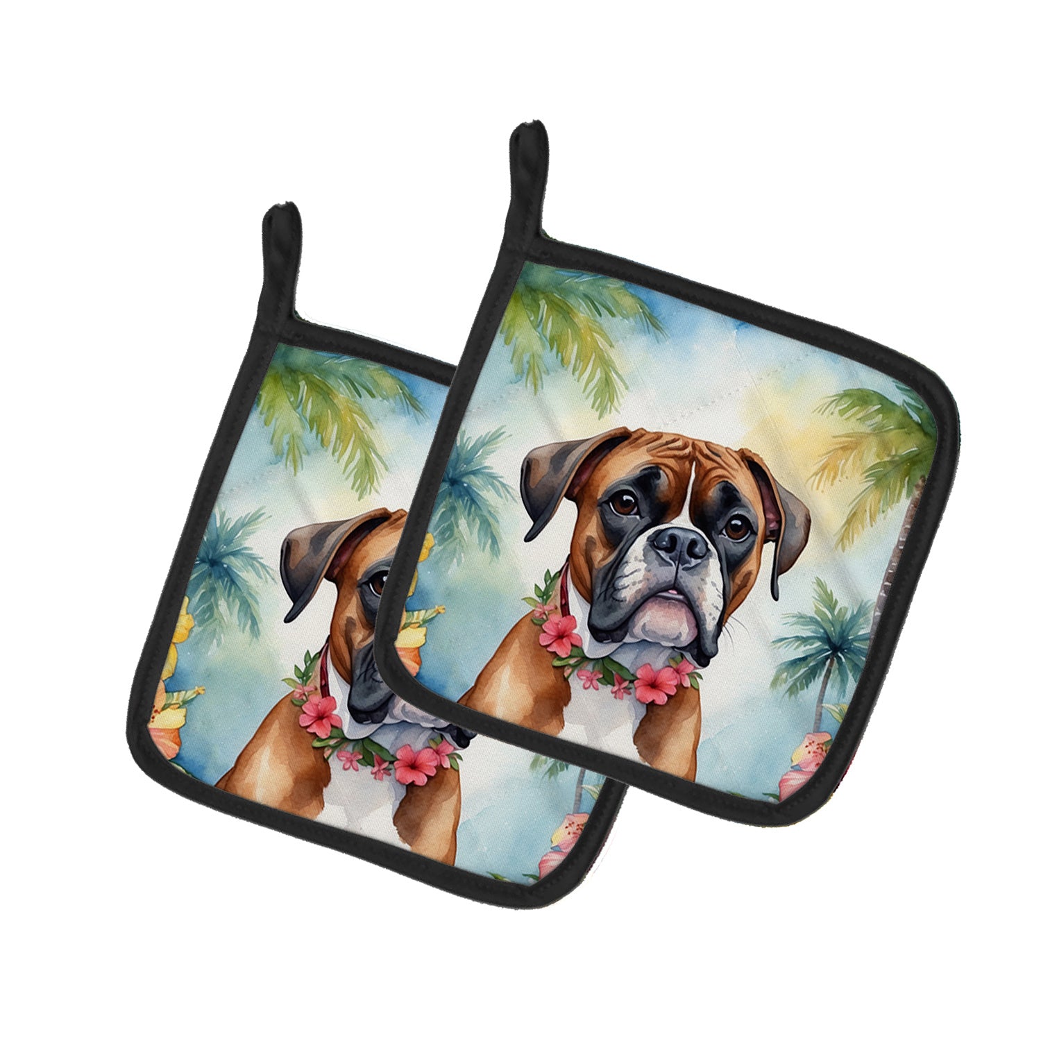 Boxer Luau Pair of Pot Holders Kitchen Heat Resistant Pot Holders Sets Oven Hot Pads for Cooking Baking BBQ, 7 1/2 x 7 1/2