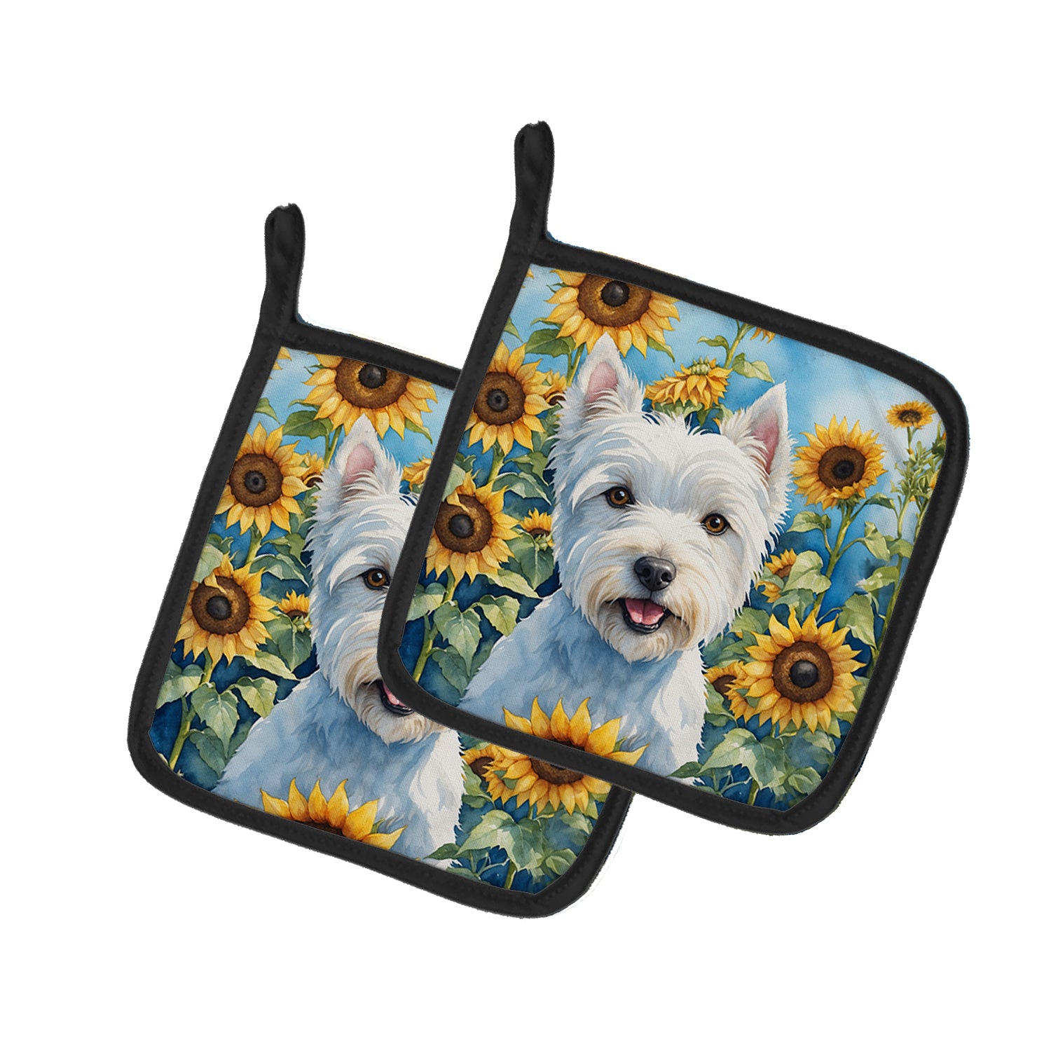 Westie in Sunflowers Pair of Pot Holders Kitchen Heat Resistant Pot Holders Sets Oven Hot Pads for Cooking Baking BBQ, 7 1/2 x 7 1/2