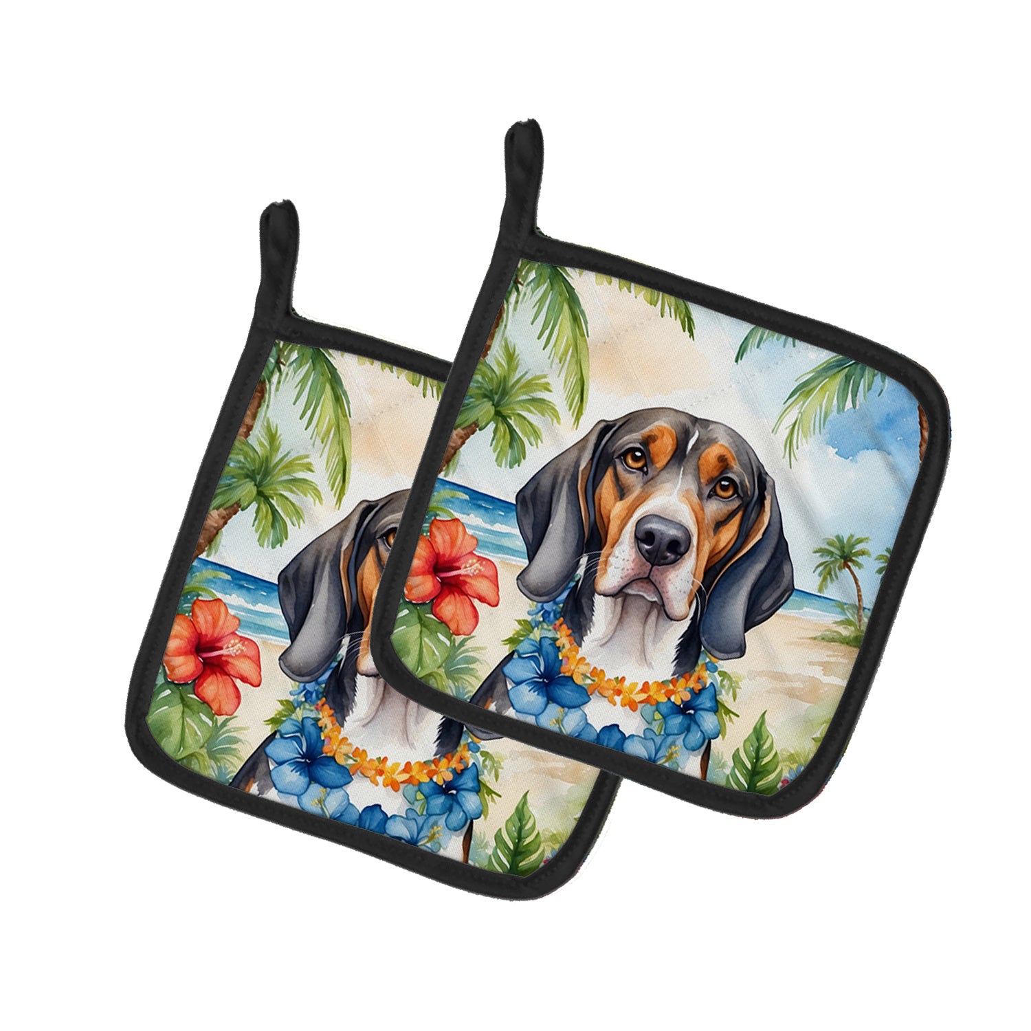 American English Coonhound Luau Pair of Pot Holders Kitchen Heat Resistant Pot Holders Sets Oven Hot Pads for Cooking Baking BBQ, 7 1/2 x 7 1/2