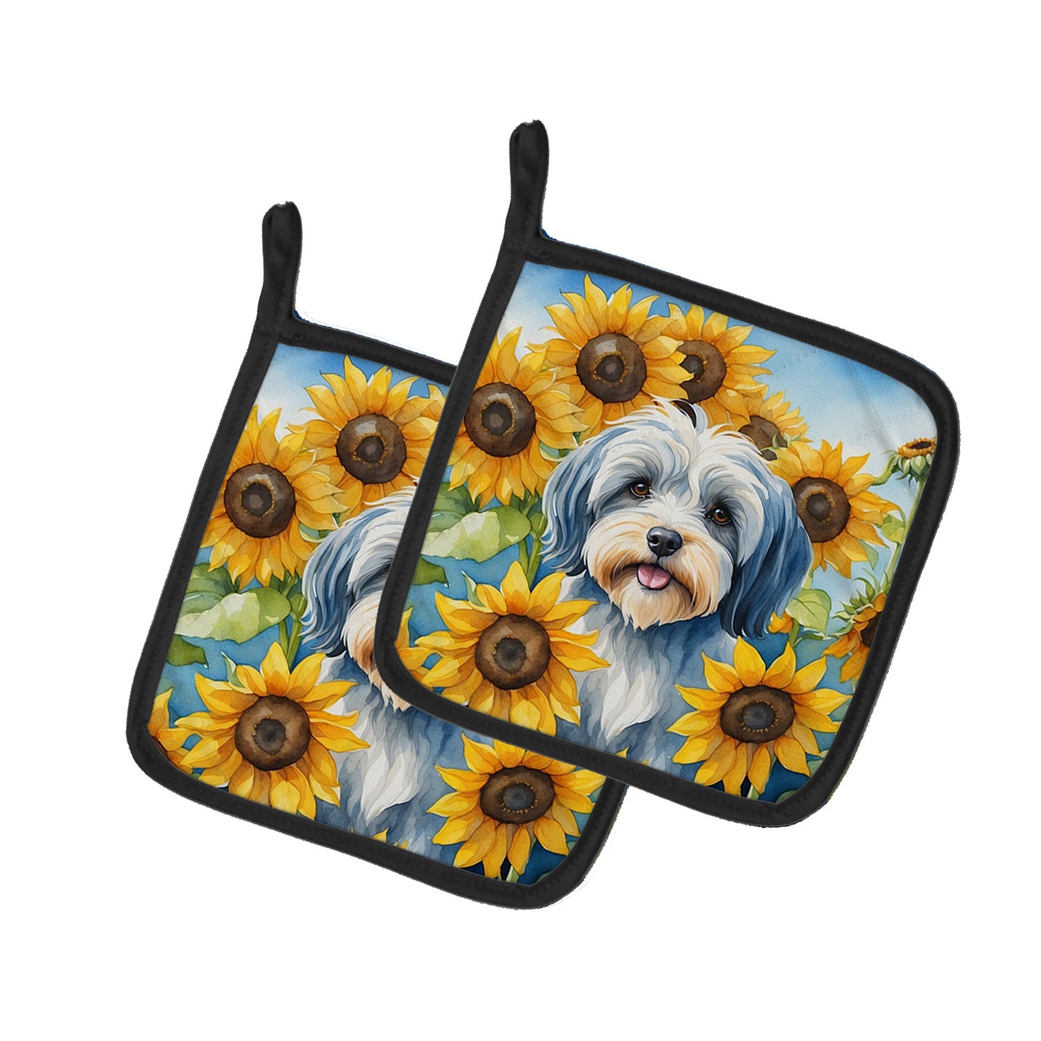 Tibetan Terrier in Sunflowers Pair of Pot Holders Kitchen Heat Resistant Pot Holders Sets Oven Hot Pads for Cooking Baking BBQ, 7 1/2 x 7 1/2