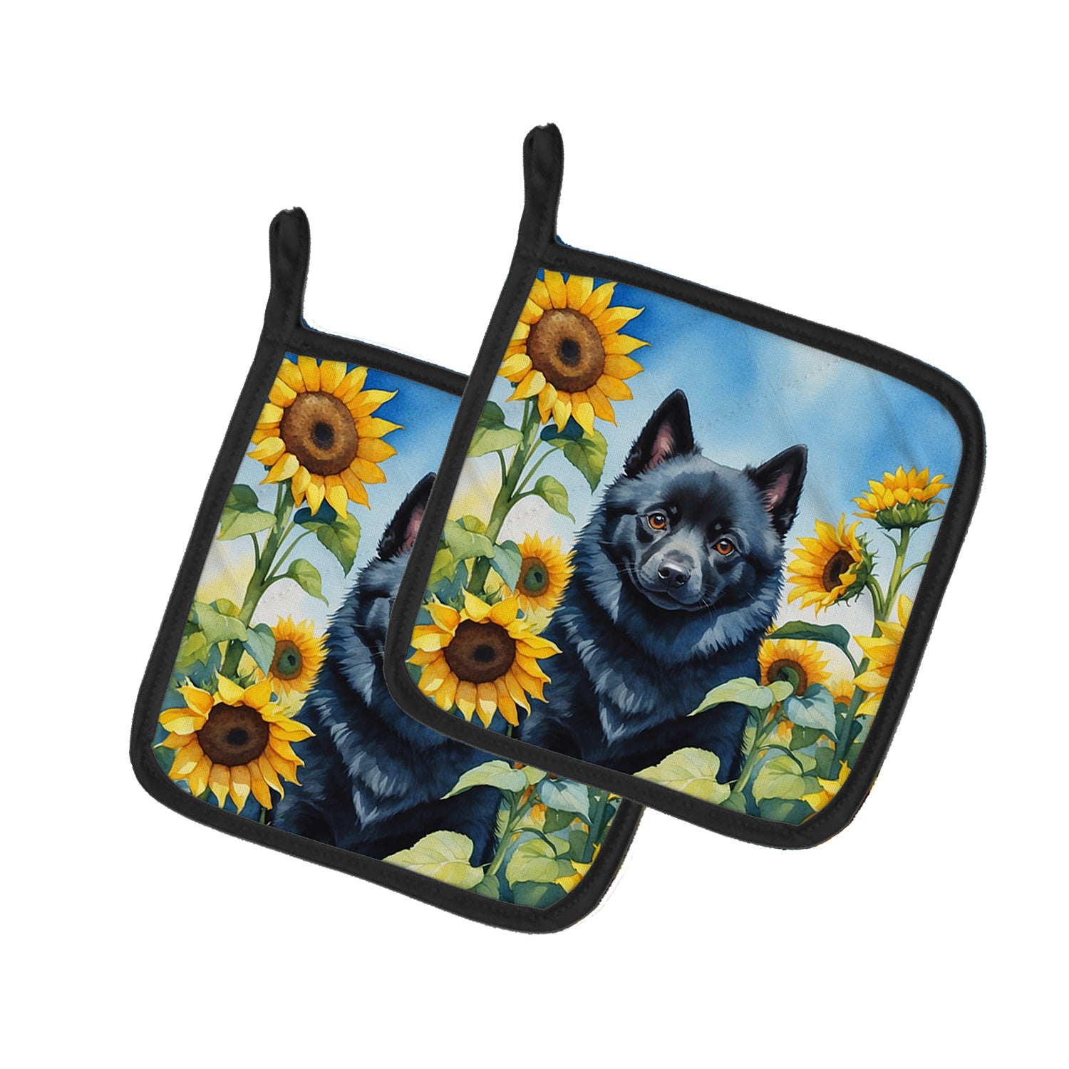 Schipperke in Sunflowers Pair of Pot Holders Kitchen Heat Resistant Pot Holders Sets Oven Hot Pads for Cooking Baking BBQ, 7 1/2 x 7 1/2