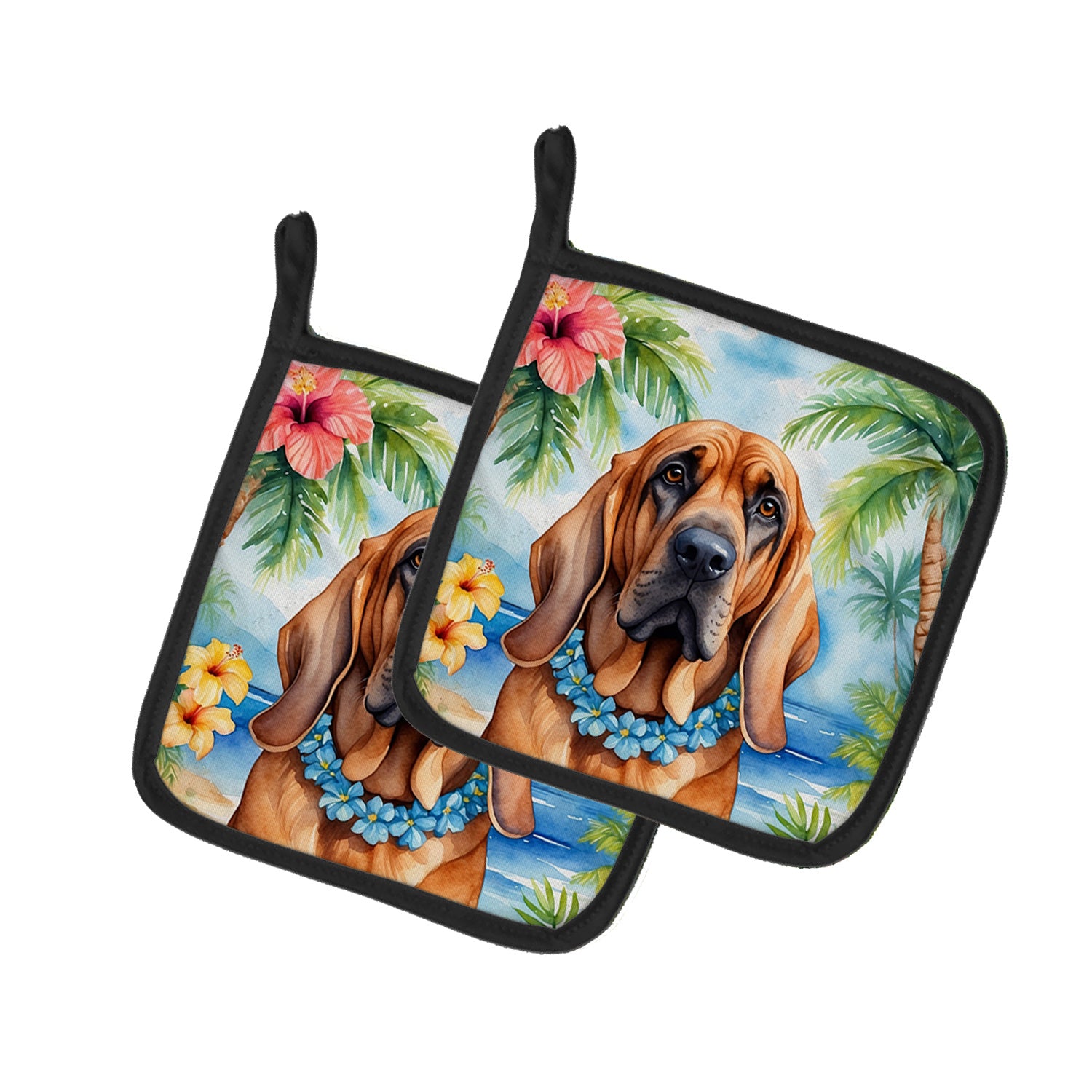 Bloodhound Luau Pair of Pot Holders Kitchen Heat Resistant Pot Holders Sets Oven Hot Pads for Cooking Baking BBQ, 7 1/2 x 7 1/2