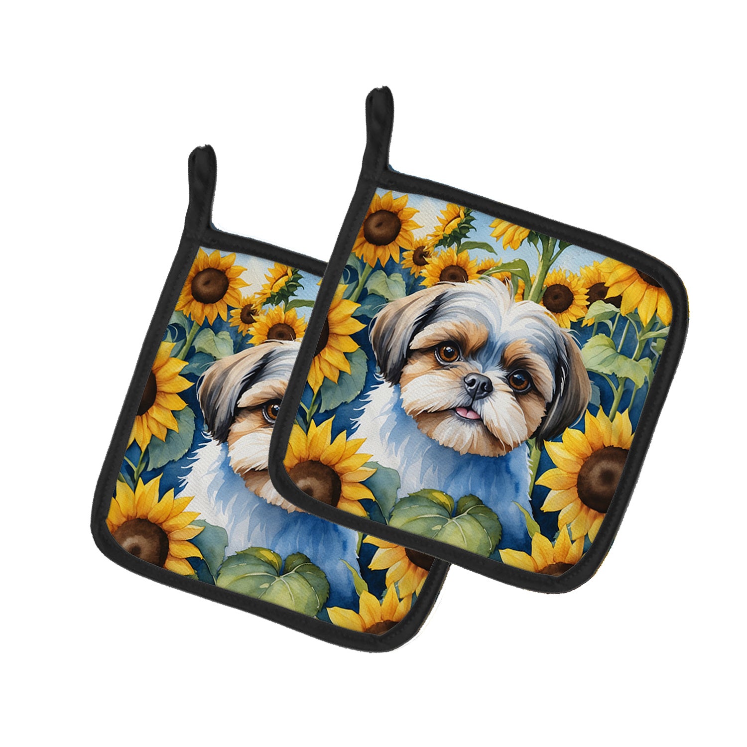 Shih Tzu in Sunflowers Pair of Pot Holders Kitchen Heat Resistant Pot Holders Sets Oven Hot Pads for Cooking Baking BBQ, 7 1/2 x 7 1/2