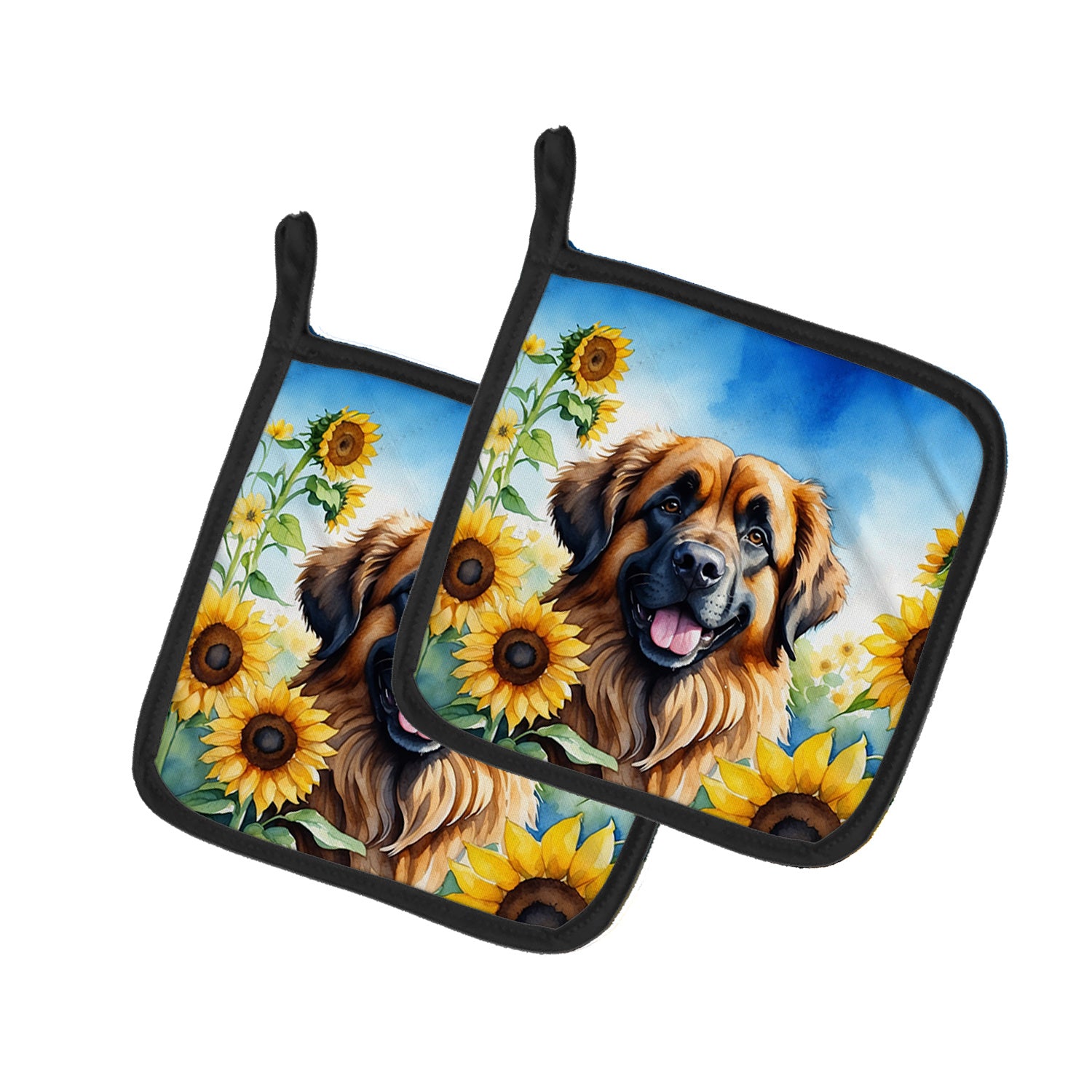 Leonberger in Sunflowers Pair of Pot Holders Kitchen Heat Resistant Pot Holders Sets Oven Hot Pads for Cooking Baking BBQ, 7 1/2 x 7 1/2