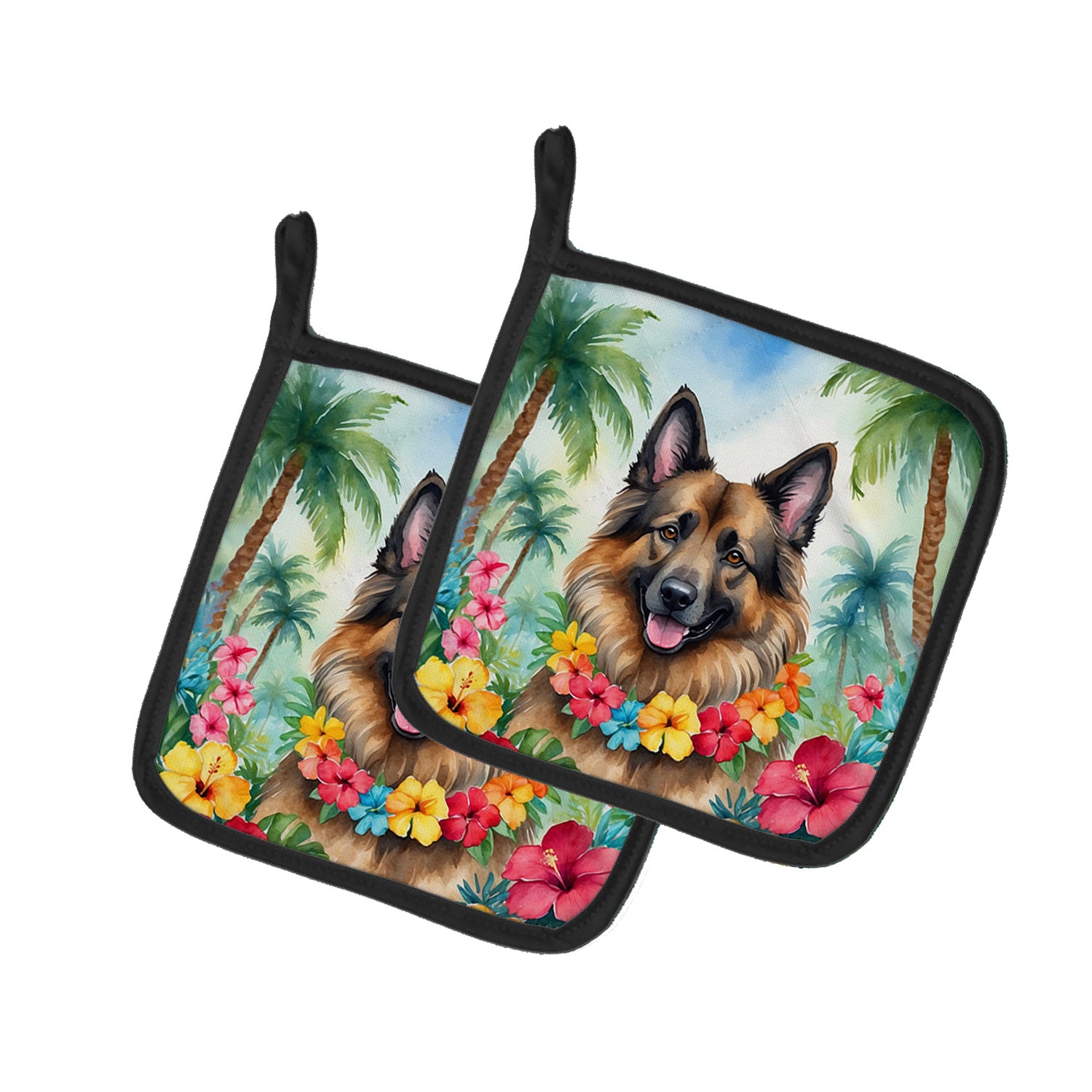 Belgian Tervuren Luau Pair of Pot Holders Kitchen Heat Resistant Pot Holders Sets Oven Hot Pads for Cooking Baking BBQ, 7 1/2 x 7 1/2