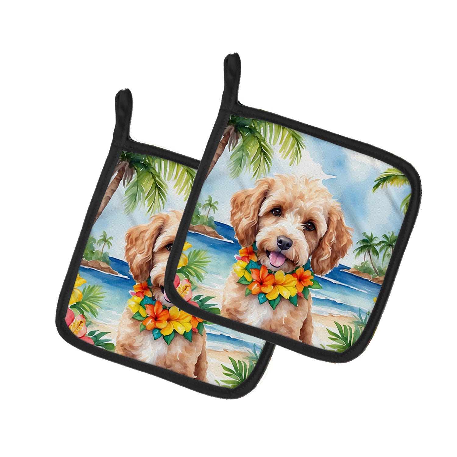 Cockapoo Luau Pair of Pot Holders Kitchen Heat Resistant Pot Holders Sets Oven Hot Pads for Cooking Baking BBQ, 7 1/2 x 7 1/2