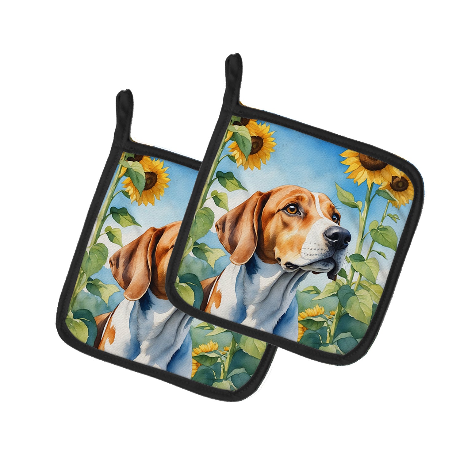 English Foxhound in Sunflowers Pair of Pot Holders Kitchen Heat Resistant Pot Holders Sets Oven Hot Pads for Cooking Baking BBQ, 7 1/2 x 7 1/2