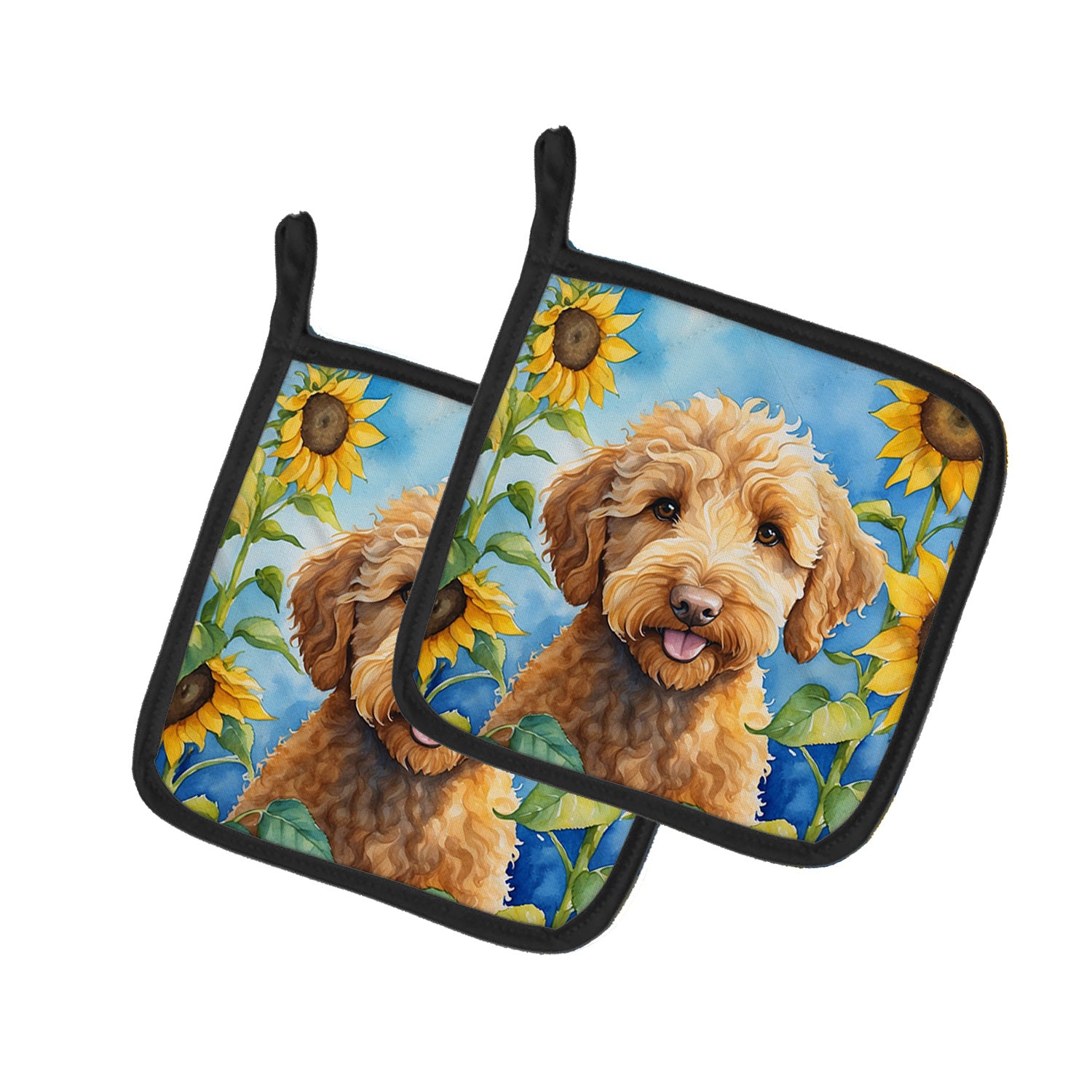 Labradoodle in Sunflowers Pair of Pot Holders Kitchen Heat Resistant Pot Holders Sets Oven Hot Pads for Cooking Baking BBQ, 7 1/2 x 7 1/2