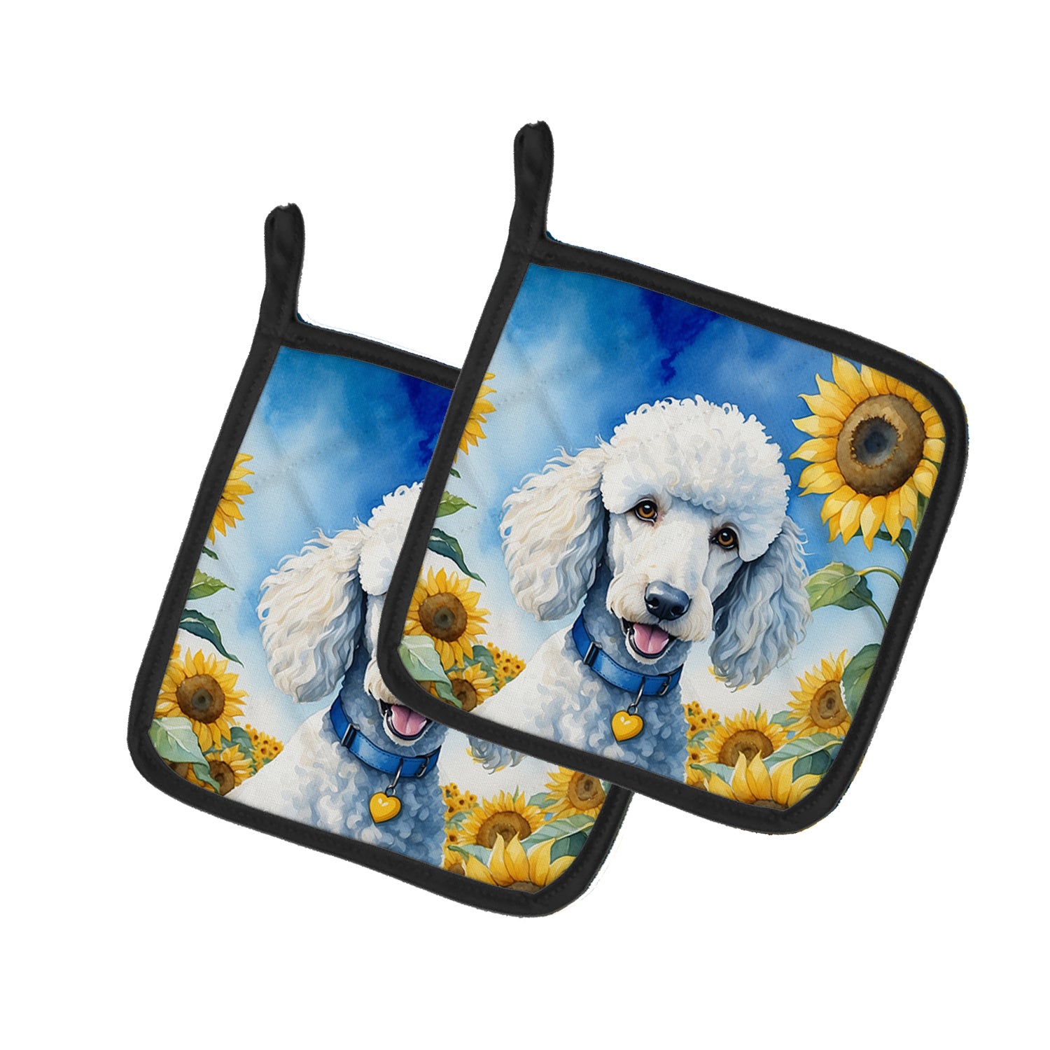 White Poodle in Sunflowers Pair of Pot Holders Kitchen Heat Resistant Pot Holders Sets Oven Hot Pads for Cooking Baking BBQ, 7 1/2 x 7 1/2