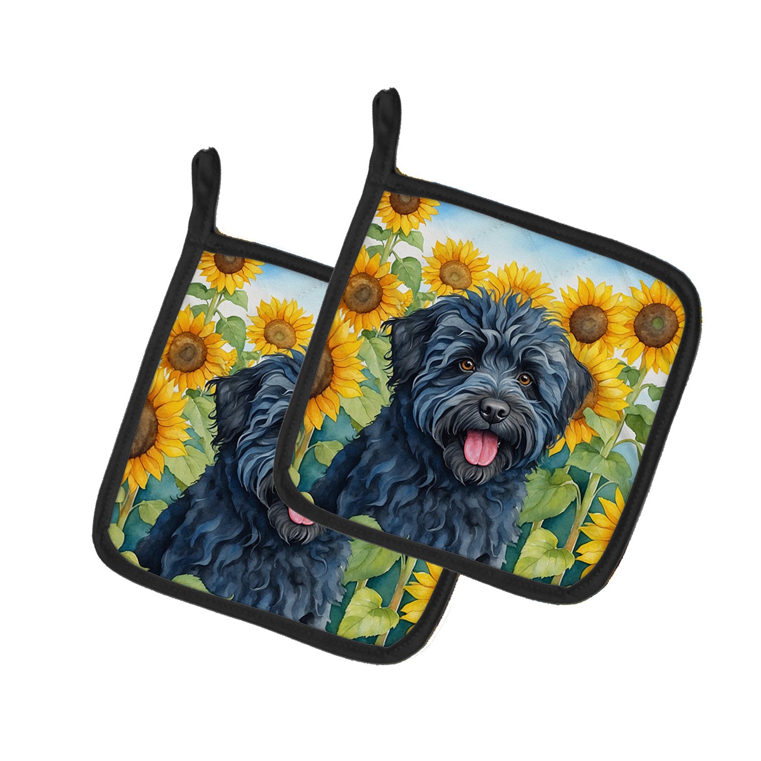 Puli in Sunflowers Pair of Pot Holders Kitchen Heat Resistant Pot Holders Sets Oven Hot Pads for Cooking Baking BBQ, 7 1/2 x 7 1/2