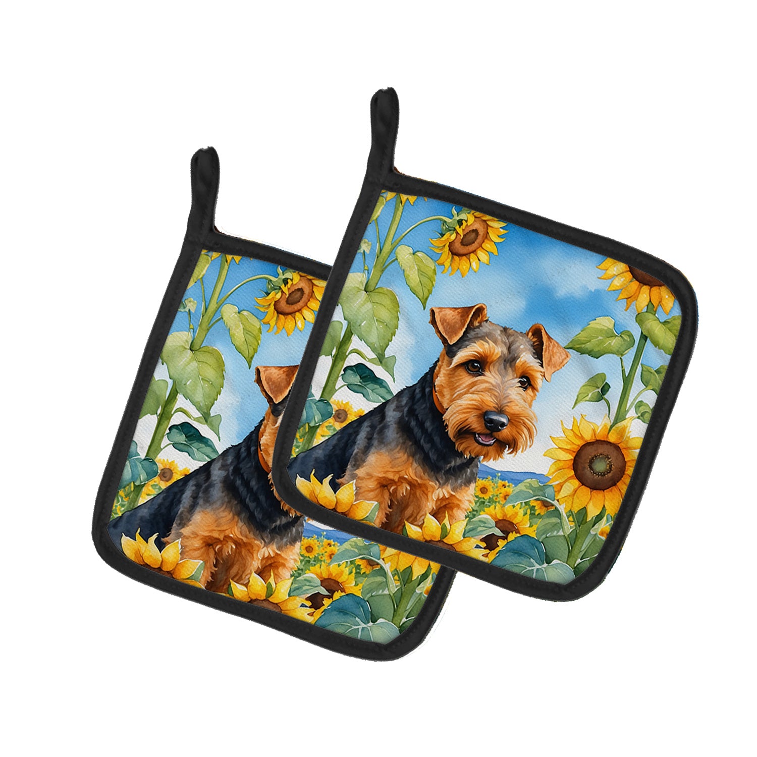 Welsh Terrier in Sunflowers Pair of Pot Holders Kitchen Heat Resistant Pot Holders Sets Oven Hot Pads for Cooking Baking BBQ, 7 1/2 x 7 1/2