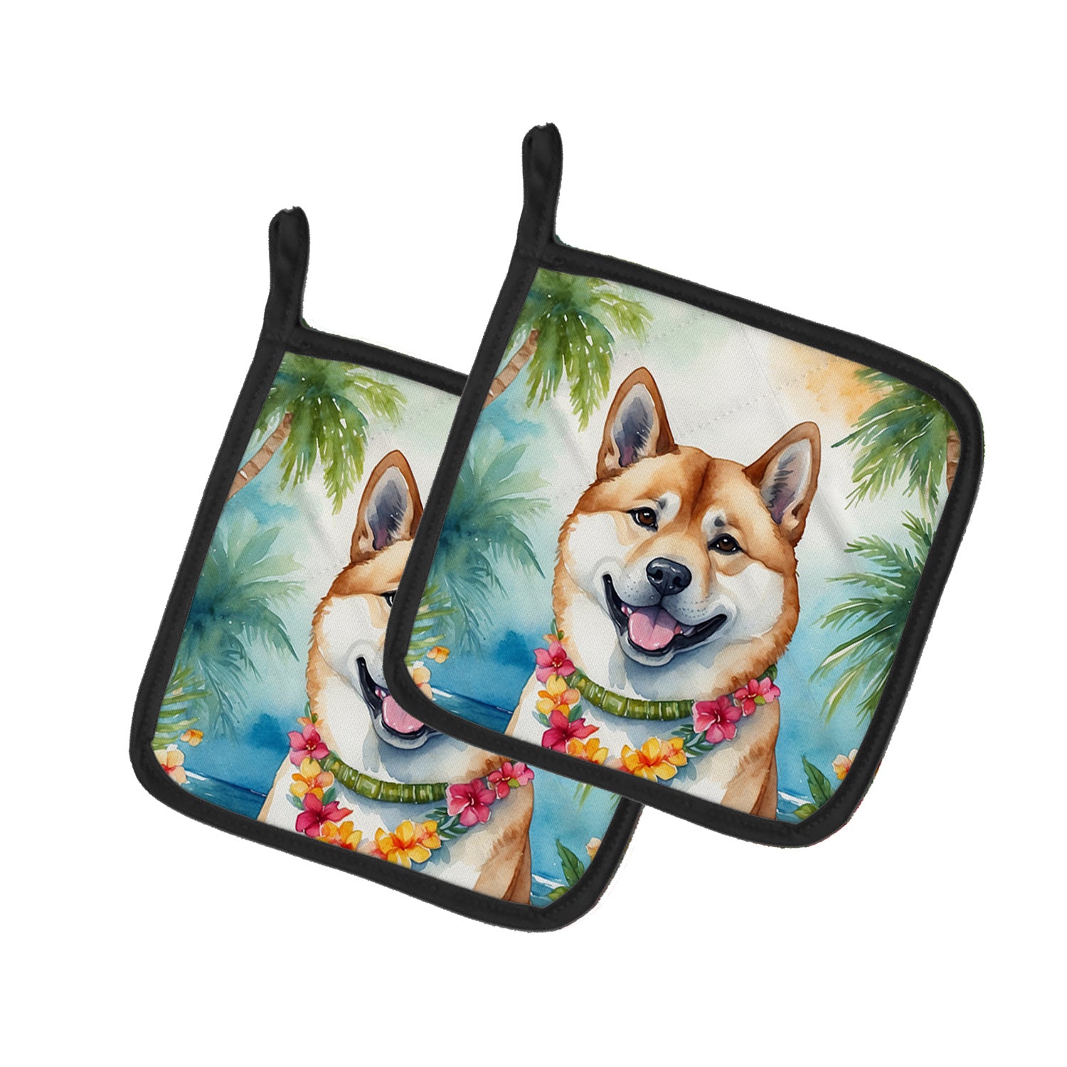 Akita Luau Pair of Pot Holders Kitchen Heat Resistant Pot Holders Sets Oven Hot Pads for Cooking Baking BBQ, 7 1/2 x 7 1/2