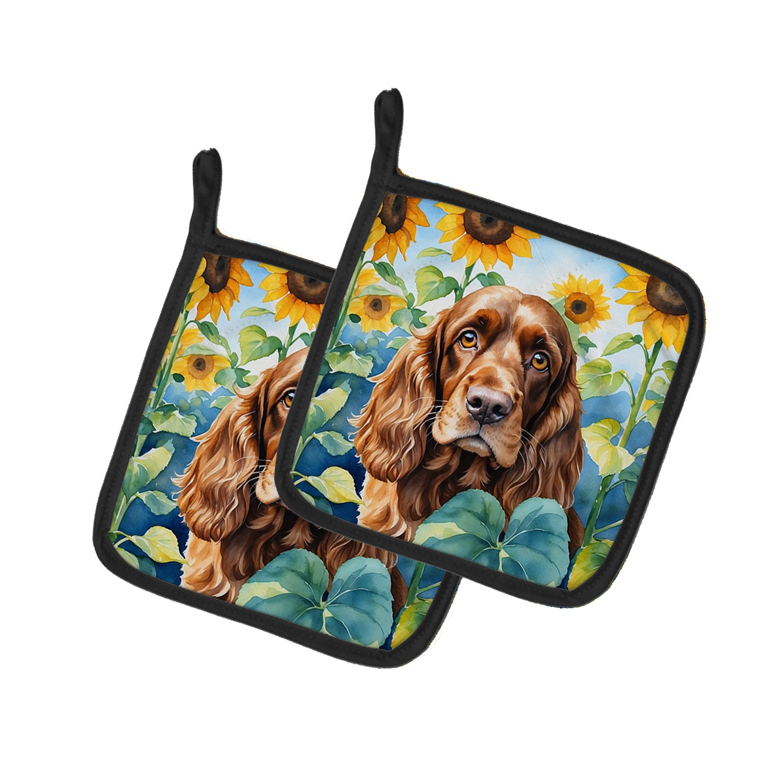 English Cocker Spaniel in Sunflowers Pair of Pot Holders Kitchen Heat Resistant Pot Holders Sets Oven Hot Pads for Cooking Baking BBQ, 7 1/2 x 7 1/2