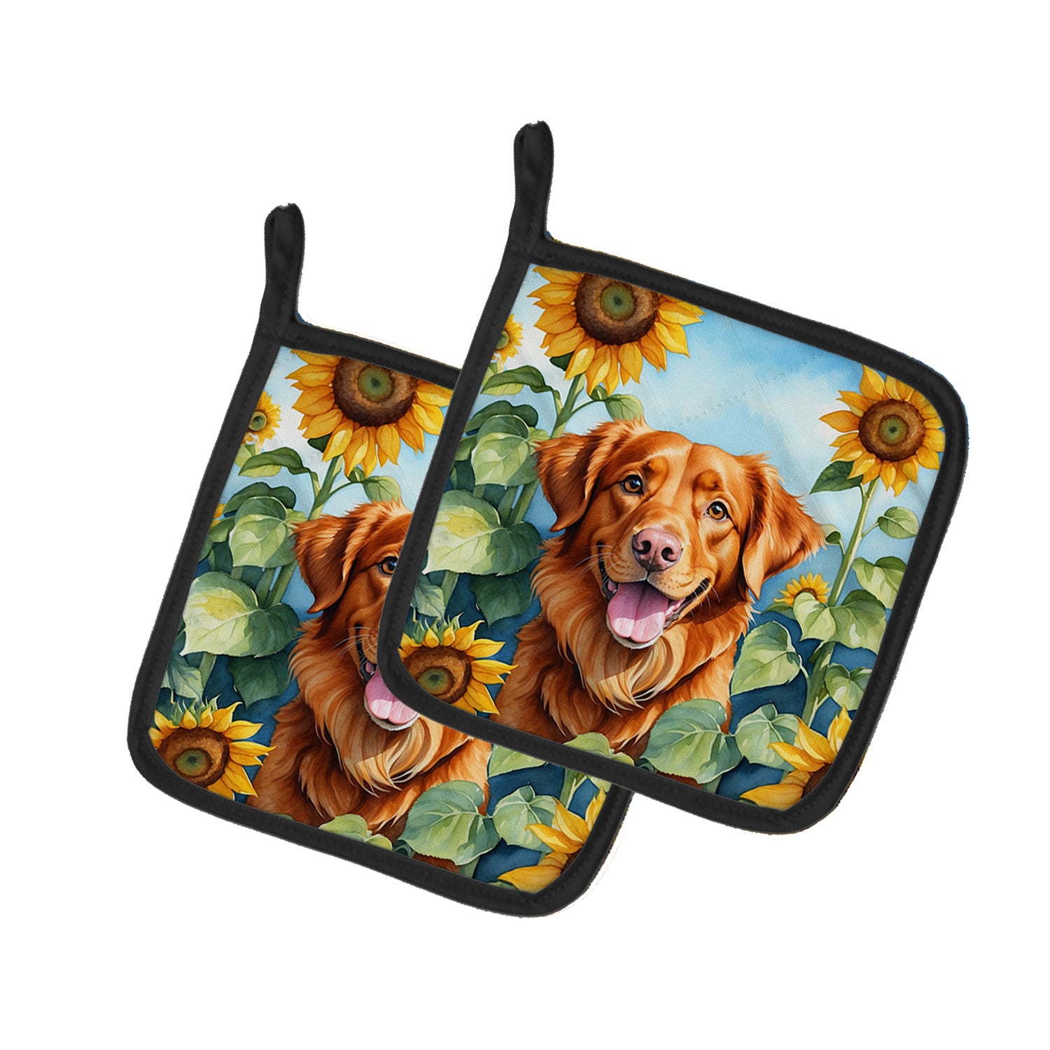 Nova Scotia Duck Toller in Sunflowers Pair of Pot Holders Kitchen Heat Resistant Pot Holders Sets Oven Hot Pads for Cooking Baking BBQ, 7 1/2 x 7 1/2