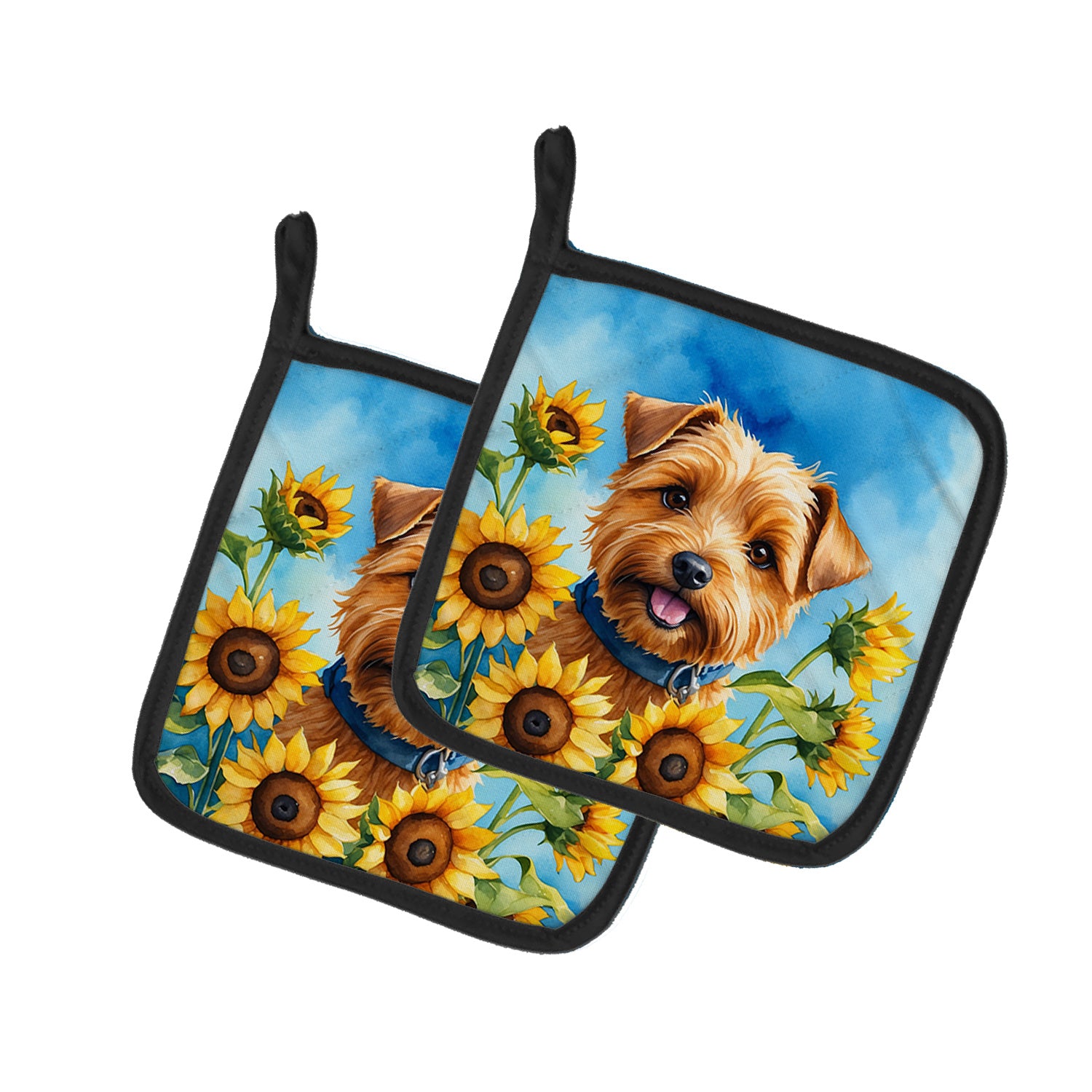 Norfolk Terrier in Sunflowers Pair of Pot Holders Kitchen Heat Resistant Pot Holders Sets Oven Hot Pads for Cooking Baking BBQ, 7 1/2 x 7 1/2