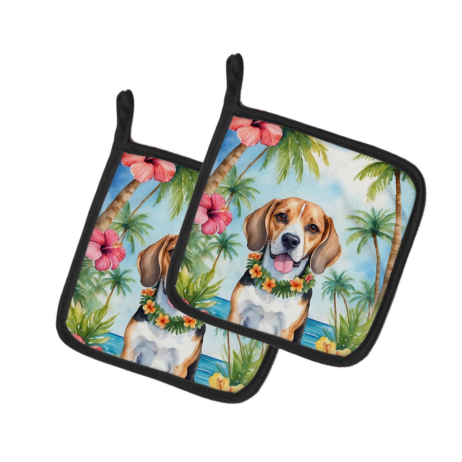 Beagle Luau Pair of Pot Holders Kitchen Heat Resistant Pot Holders Sets Oven Hot Pads for Cooking Baking BBQ, 7 1/2 x 7 1/2