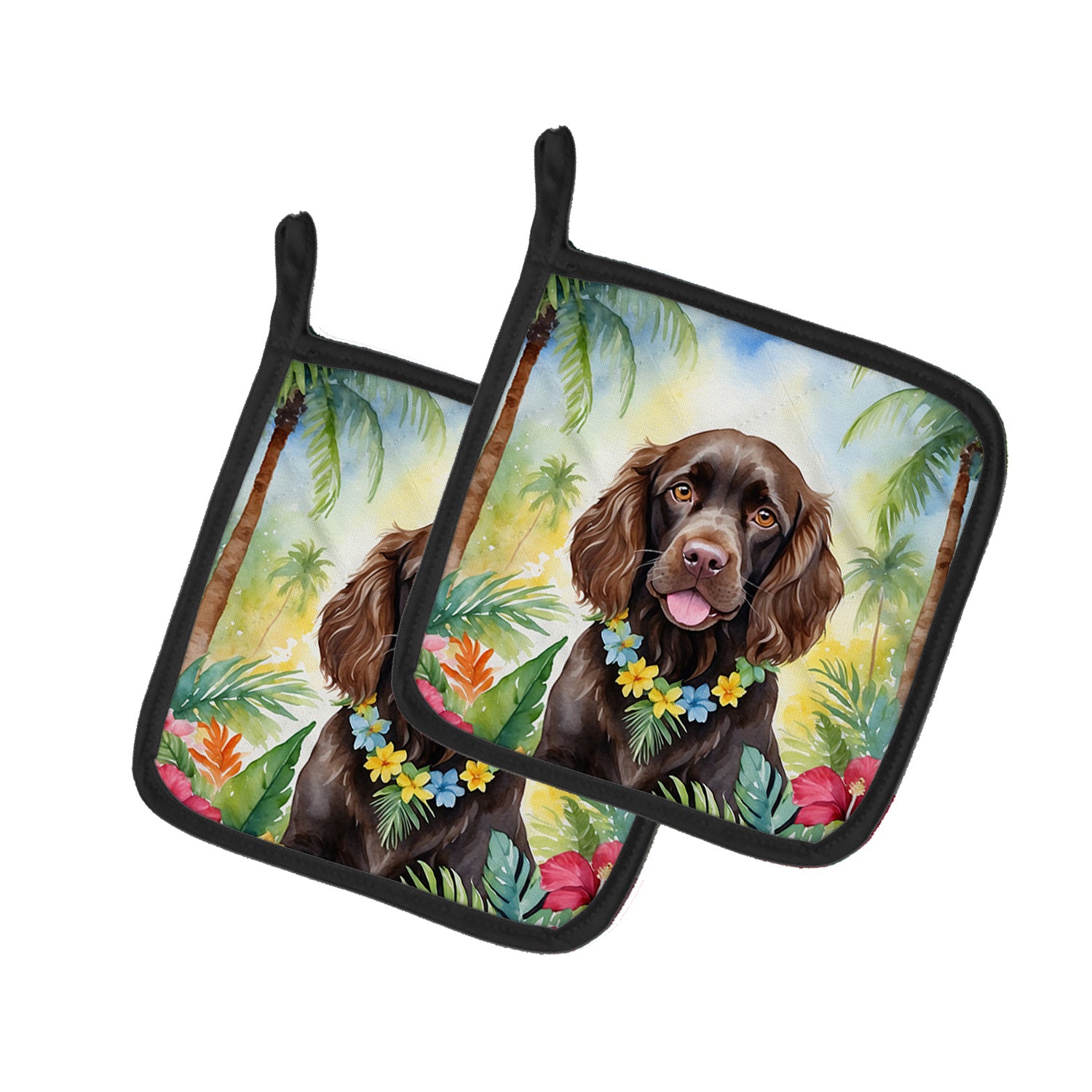 Boykin Spaniel Luau Pair of Pot Holders Kitchen Heat Resistant Pot Holders Sets Oven Hot Pads for Cooking Baking BBQ, 7 1/2 x 7 1/2