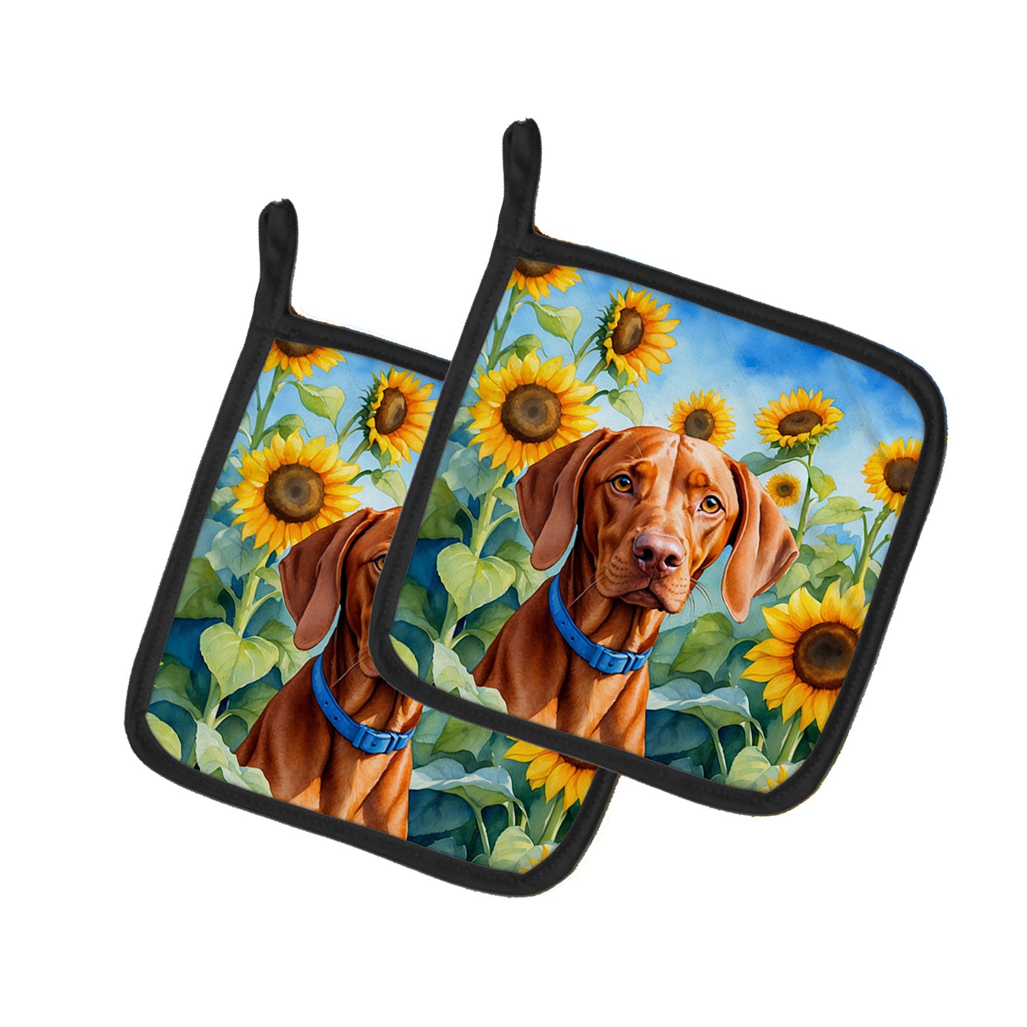 Vizsla in Sunflowers Pair of Pot Holders Kitchen Heat Resistant Pot Holders Sets Oven Hot Pads for Cooking Baking BBQ, 7 1/2 x 7 1/2