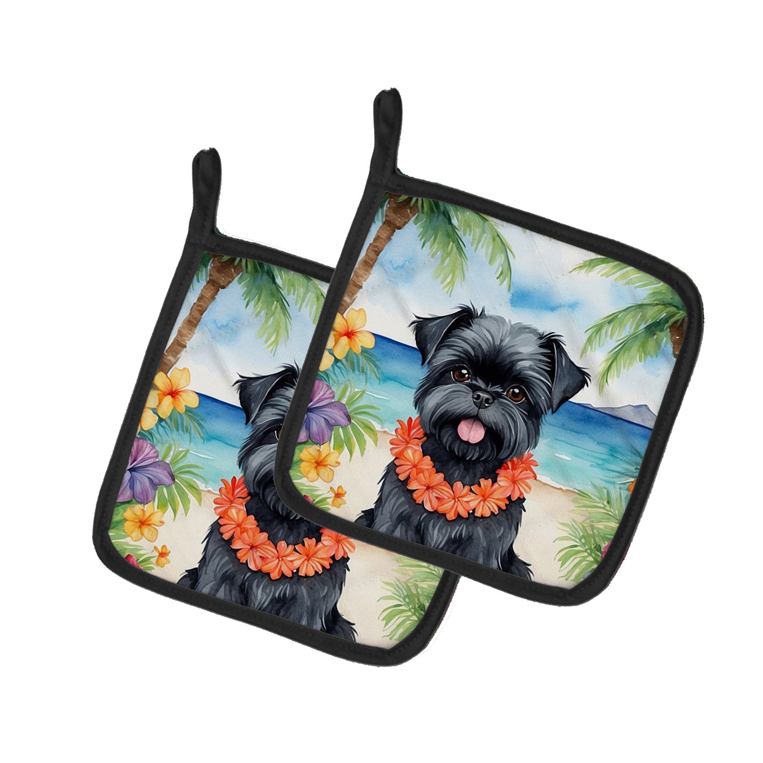 Affenpinscher Luau Pair of Pot Holders Kitchen Heat Resistant Pot Holders Sets Oven Hot Pads for Cooking Baking BBQ, 7 1/2 x 7 1/2