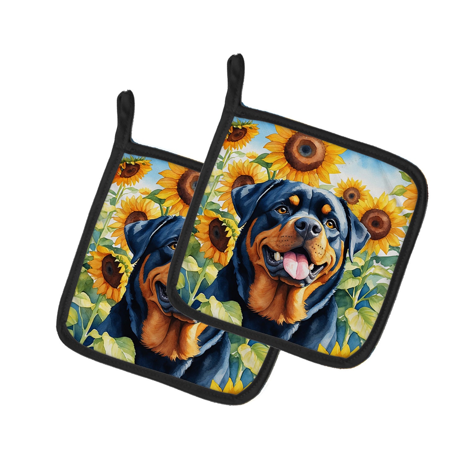 Rottweiler in Sunflowers Pair of Pot Holders Kitchen Heat Resistant Pot Holders Sets Oven Hot Pads for Cooking Baking BBQ, 7 1/2 x 7 1/2