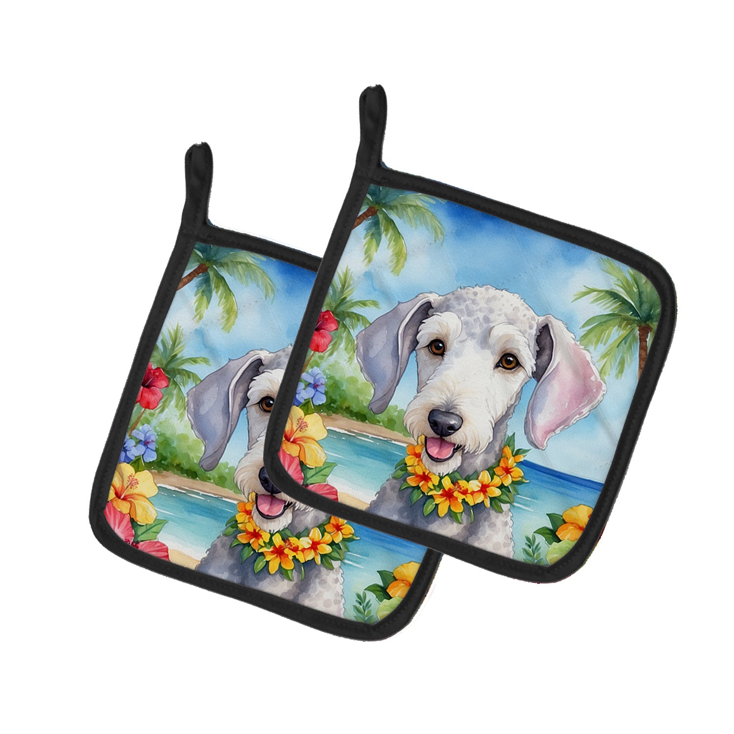 Bedlington Terrier Luau Pair of Pot Holders Kitchen Heat Resistant Pot Holders Sets Oven Hot Pads for Cooking Baking BBQ, 7 1/2 x 7 1/2