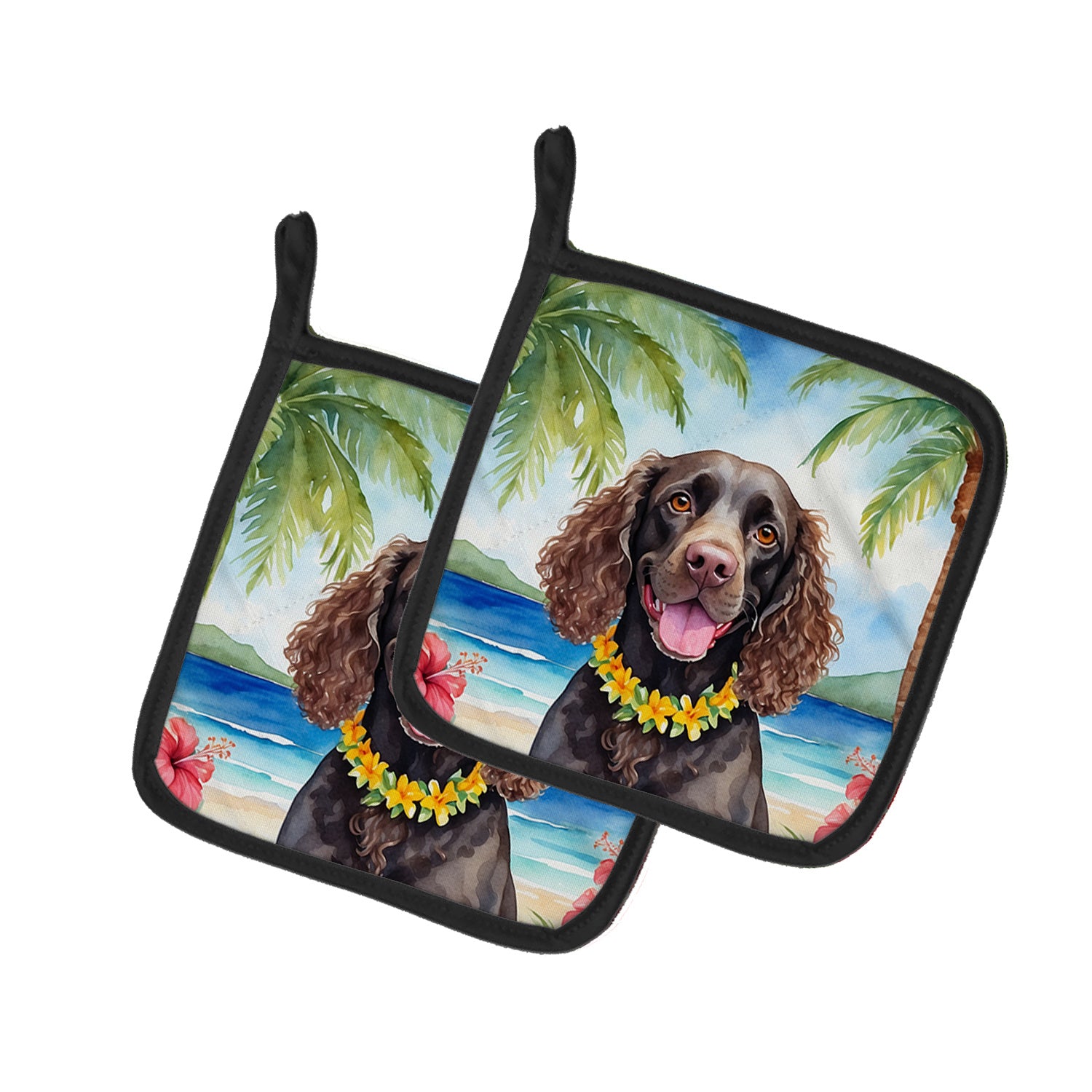 American Water Spaniel Luau Pair of Pot Holders Kitchen Heat Resistant Pot Holders Sets Oven Hot Pads for Cooking Baking BBQ, 7 1/2 x 7 1/2