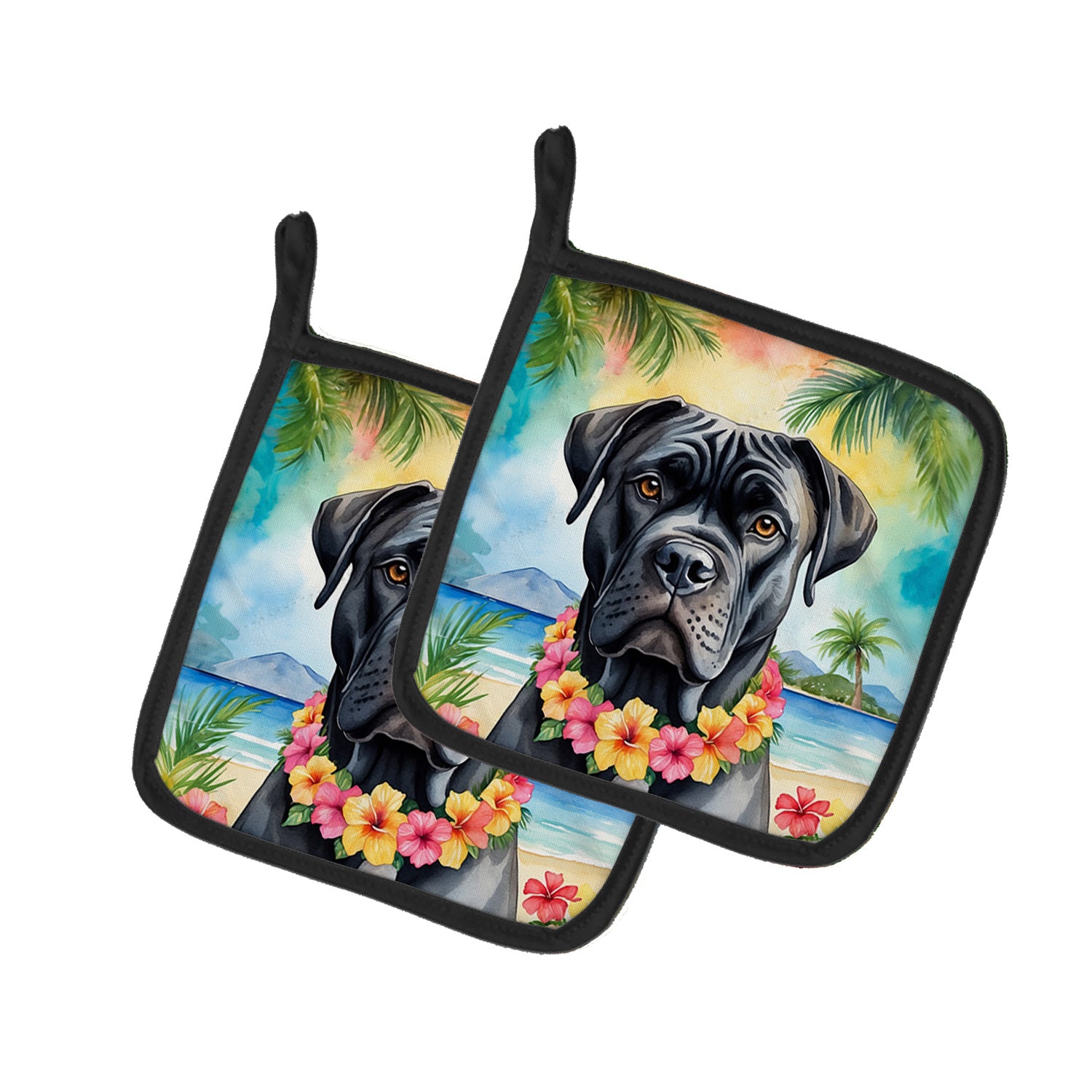 Cane Corso Luau Pair of Pot Holders Kitchen Heat Resistant Pot Holders Sets Oven Hot Pads for Cooking Baking BBQ, 7 1/2 x 7 1/2