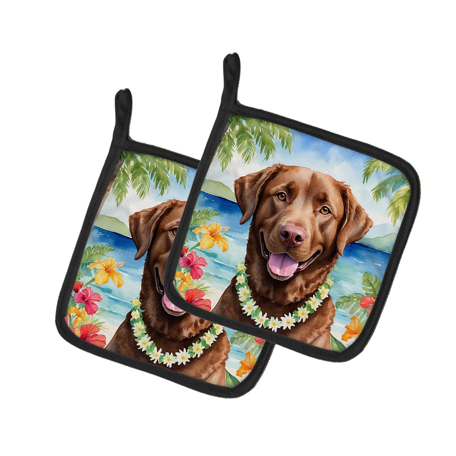 Chesapeake Bay Retriever Luau Pair of Pot Holders Kitchen Heat Resistant Pot Holders Sets Oven Hot Pads for Cooking Baking BBQ, 7 1/2 x 7 1/2