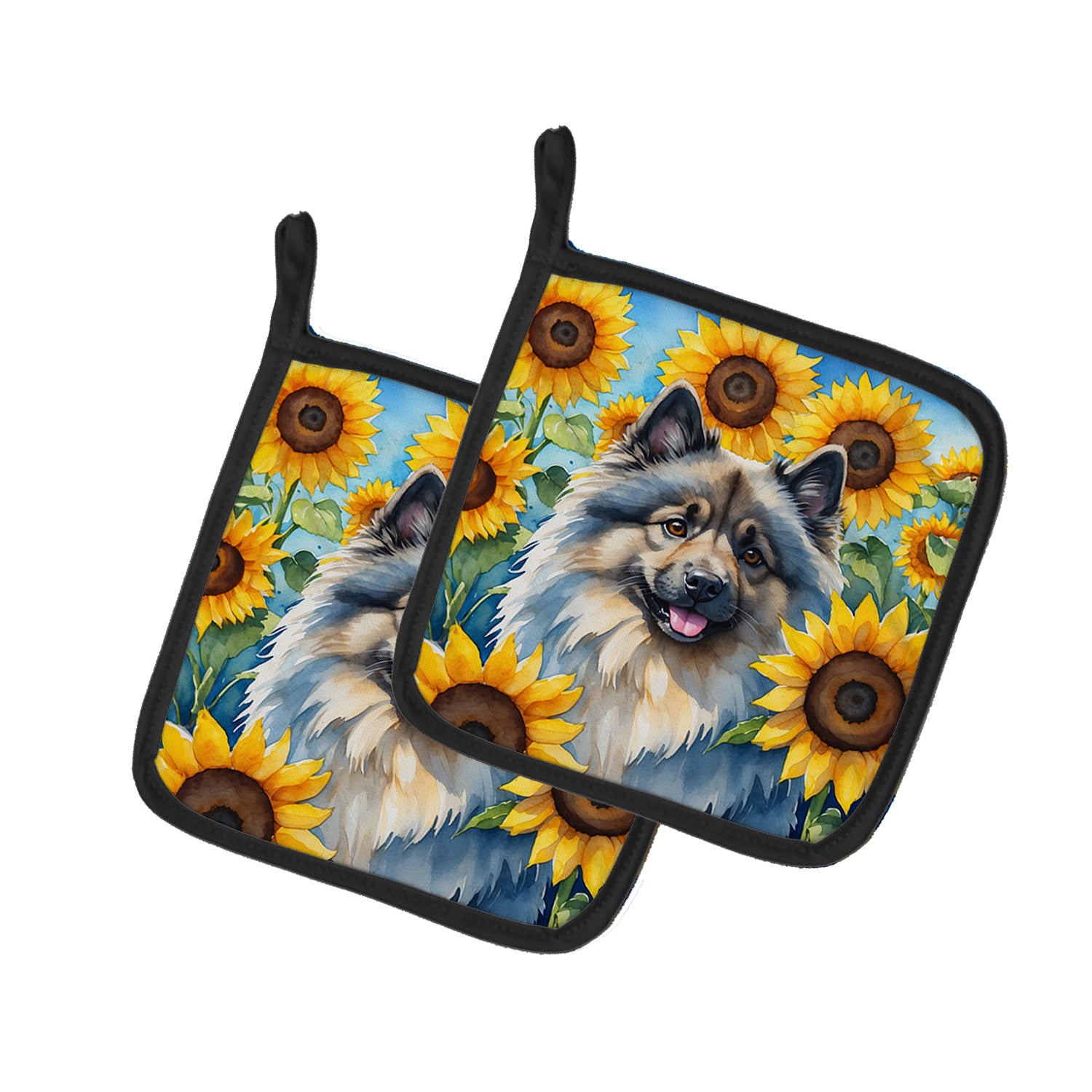 Keeshond in Sunflowers Pair of Pot Holders Kitchen Heat Resistant Pot Holders Sets Oven Hot Pads for Cooking Baking BBQ, 7 1/2 x 7 1/2