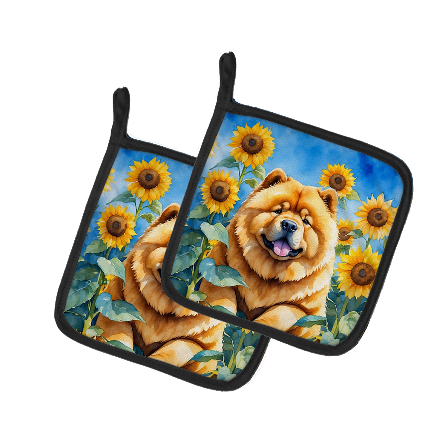 Chow Chow in Sunflowers Pair of Pot Holders Kitchen Heat Resistant Pot Holders Sets Oven Hot Pads for Cooking Baking BBQ, 7 1/2 x 7 1/2