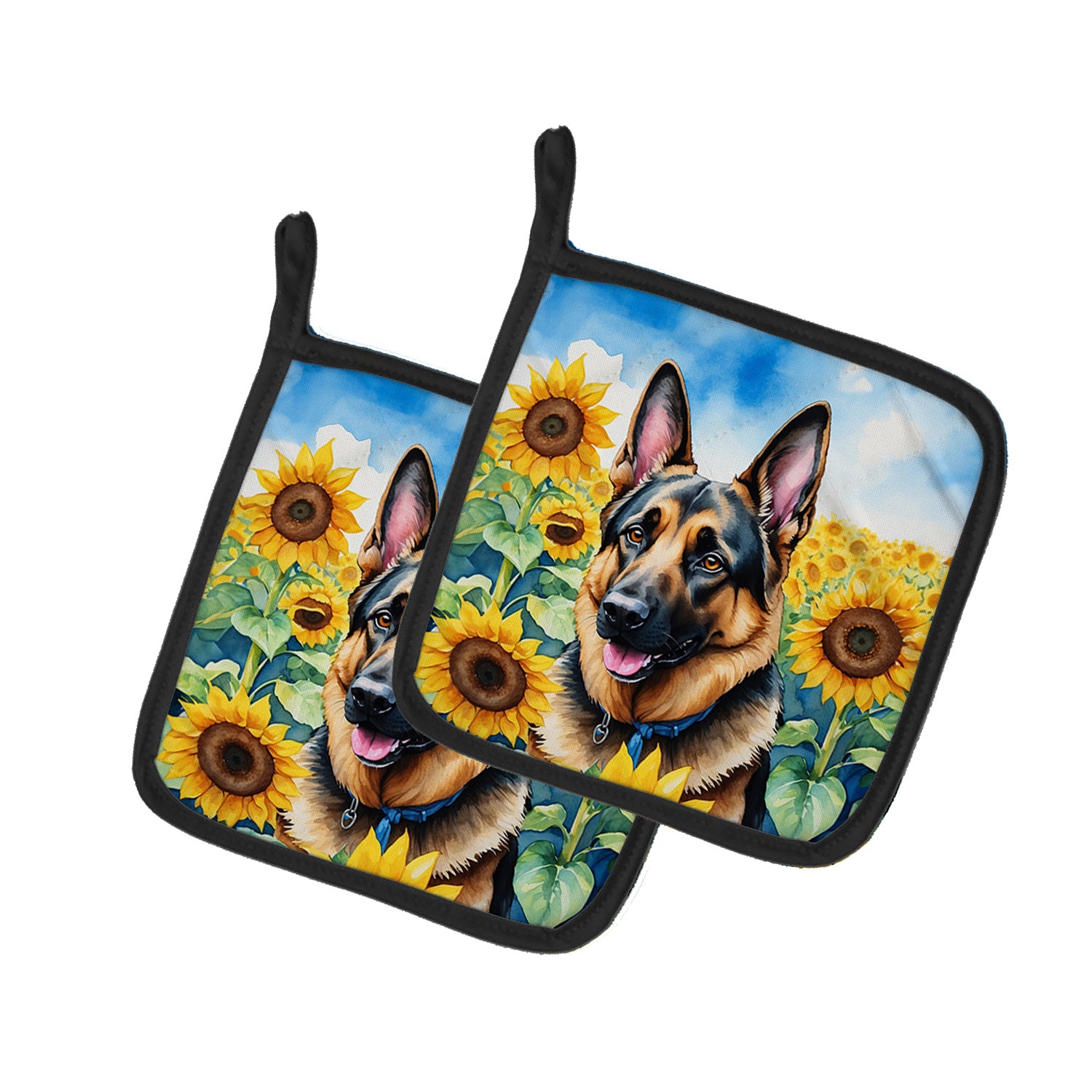 German Shepherd in Sunflowers Pair of Pot Holders Kitchen Heat Resistant Pot Holders Sets Oven Hot Pads for Cooking Baking BBQ, 7 1/2 x 7 1/2