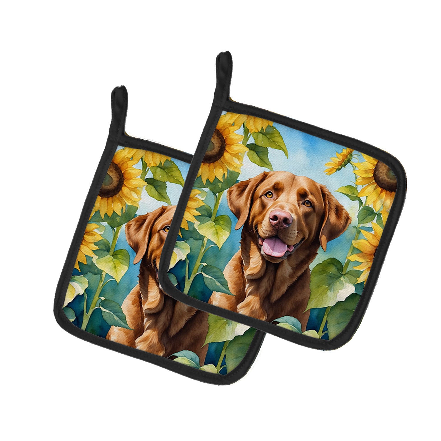 Chesapeake Bay Retriever in Sunflowers Pair of Pot Holders Kitchen Heat Resistant Pot Holders Sets Oven Hot Pads for Cooking Baking BBQ, 7 1/2 x 7 1/2